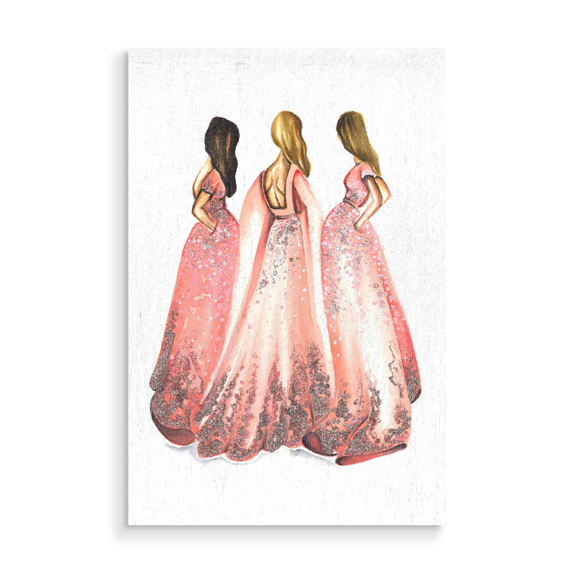 Holzbild "Girls in Powder Pink" artboxONE - Fashion - Mode,Mode,Mode illustration,Rosa,Mode kunst,Dress,Kleid
