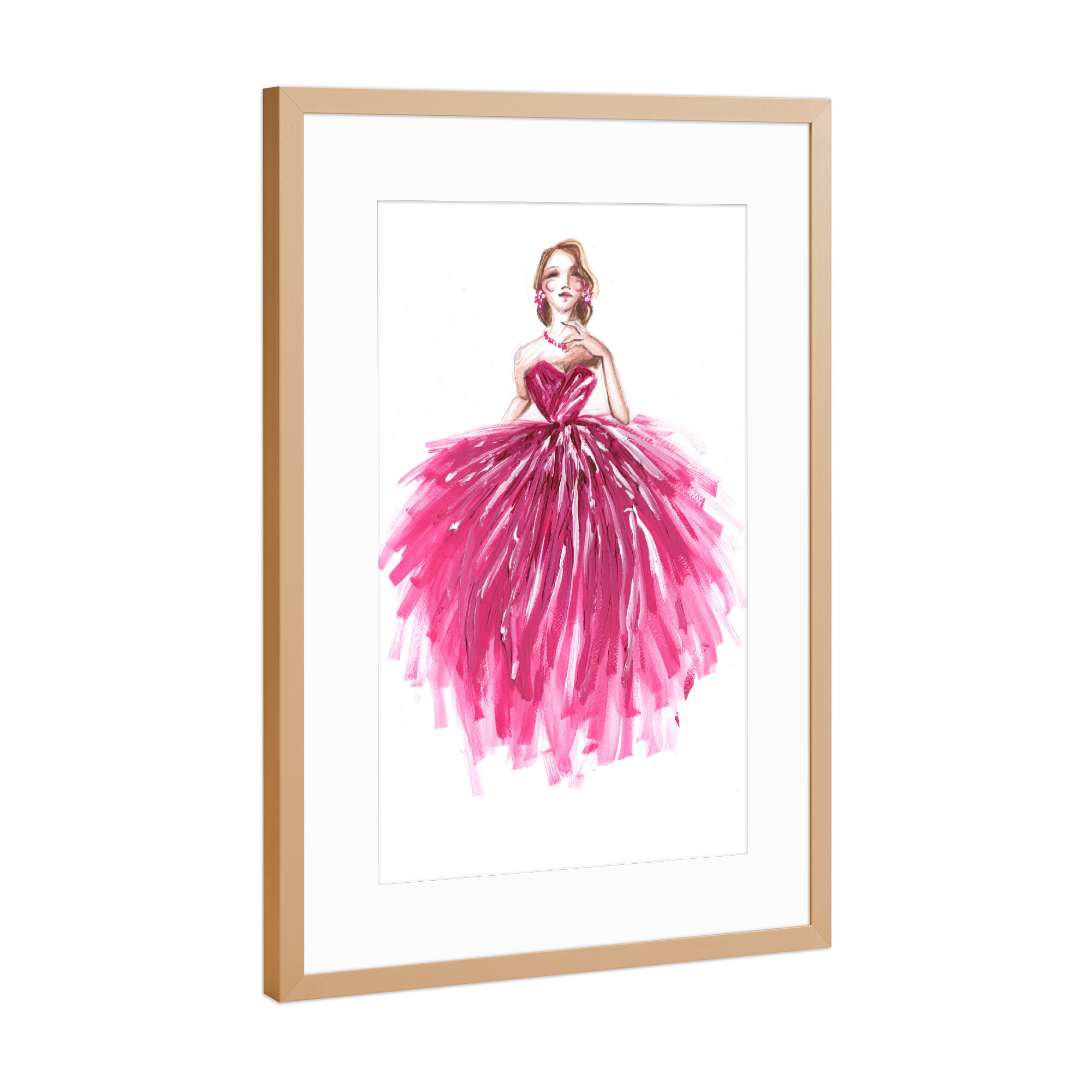 Poster mit Rahmen Kupfer "Girl in magenta" artboxONE - Fashion - Rosa,Mode,Mode,Modeillustration,Mode kunst,Modemalerei,Mädchen,Madchen,Dress,Kleid
