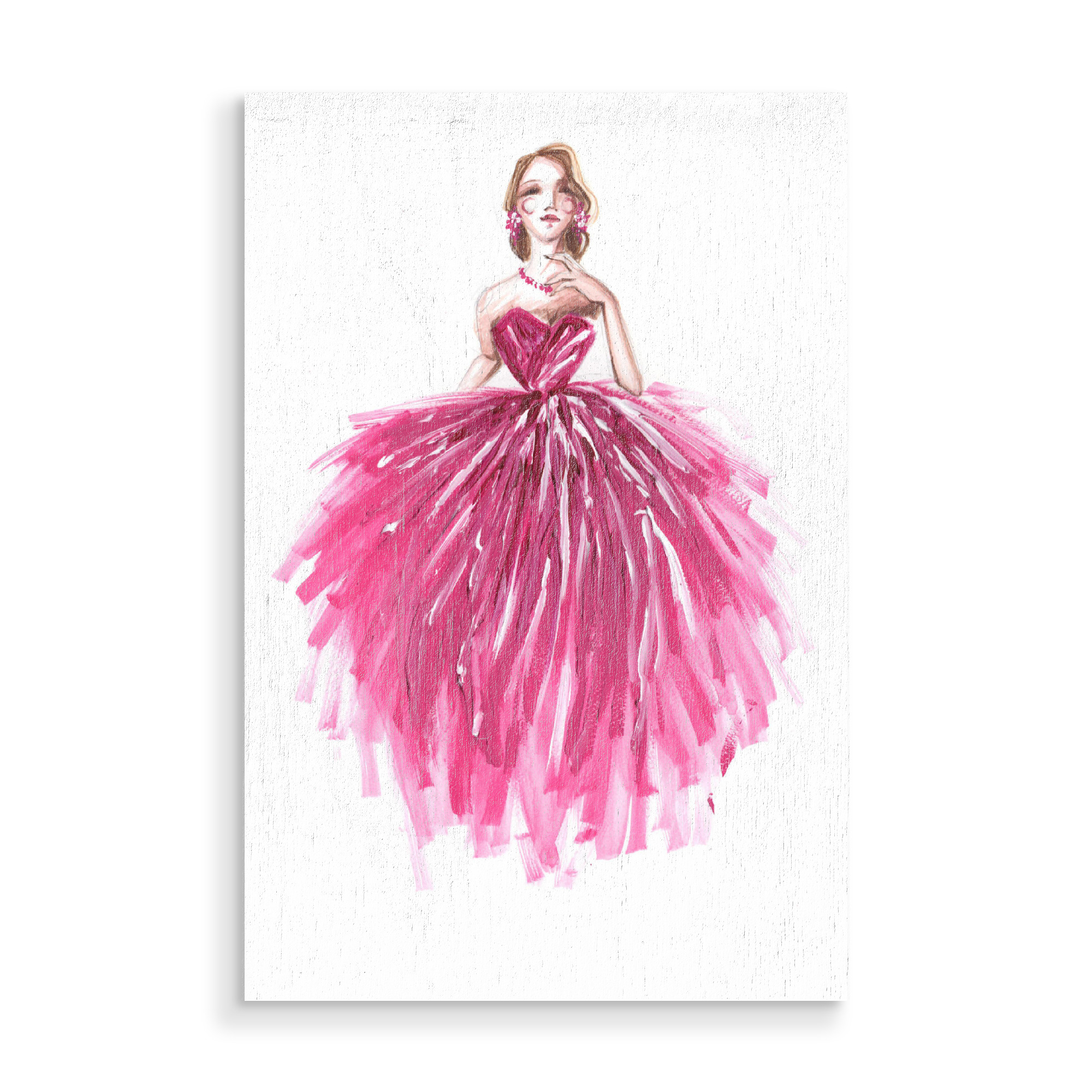 Holzbild "Girl in magenta" artboxONE - Fashion - Rosa,Mode,Mode,Modeillustration,Mode kunst,Modemalerei,Mädchen,Madchen,Dress,Kleid