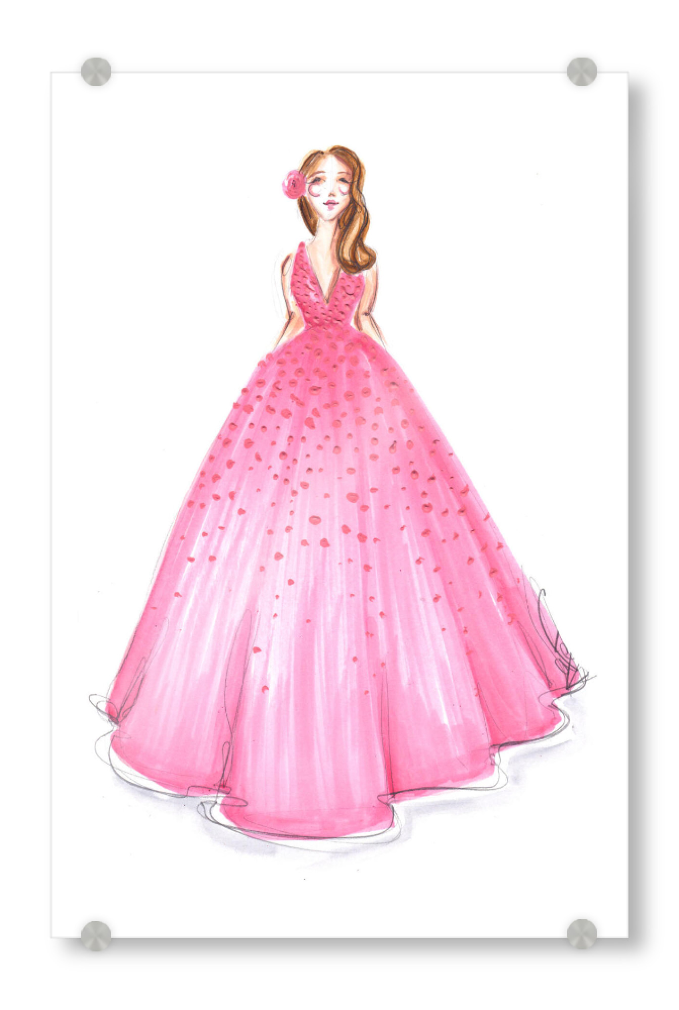 Acrylglasbild "Girl in Pink Dress" artboxONE - Fashion - Mode,Mode,Mode illustration,Rosa,Madchen,Mädchen,Dress,Kleid