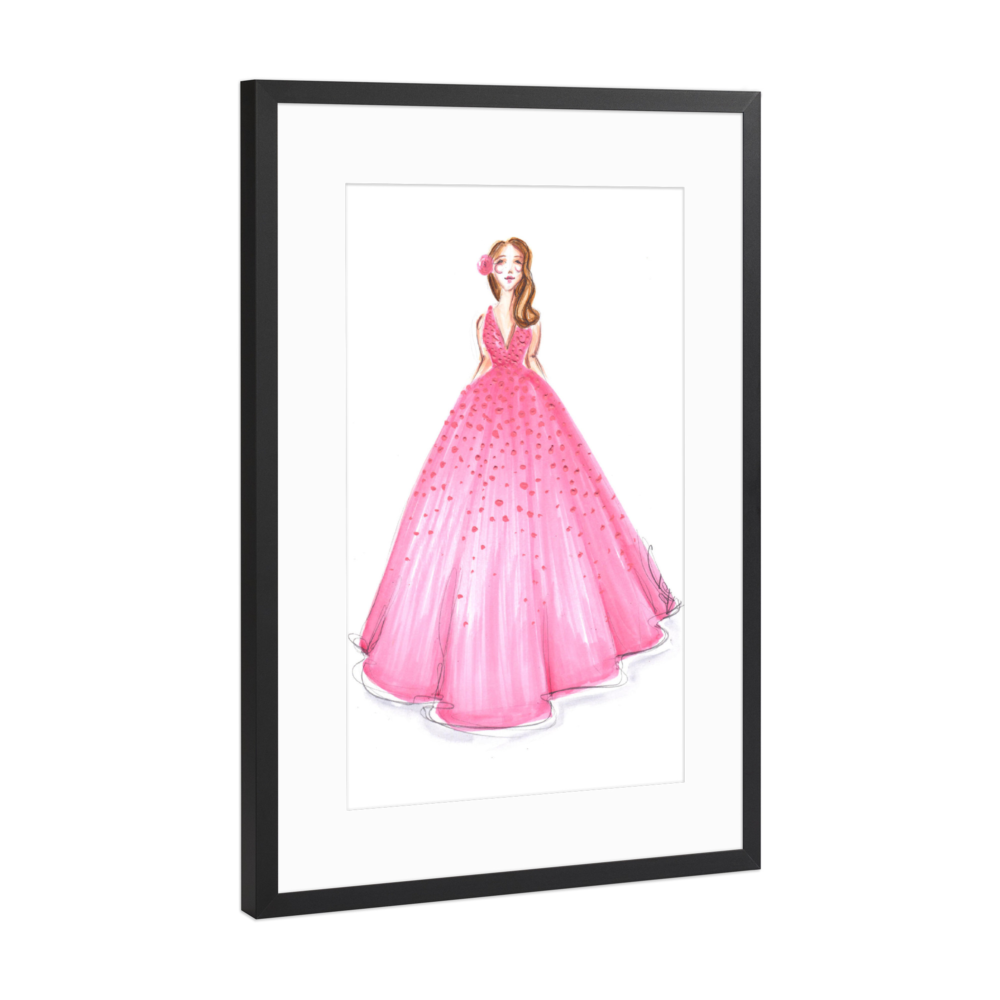 Poster mit Rahmen Schwarz (Metallic) "Girl in Pink Dress" artboxONE - Fashion - Mode,Mode,Mode illustration,Rosa,Madchen,Mädchen,Dress,Kleid