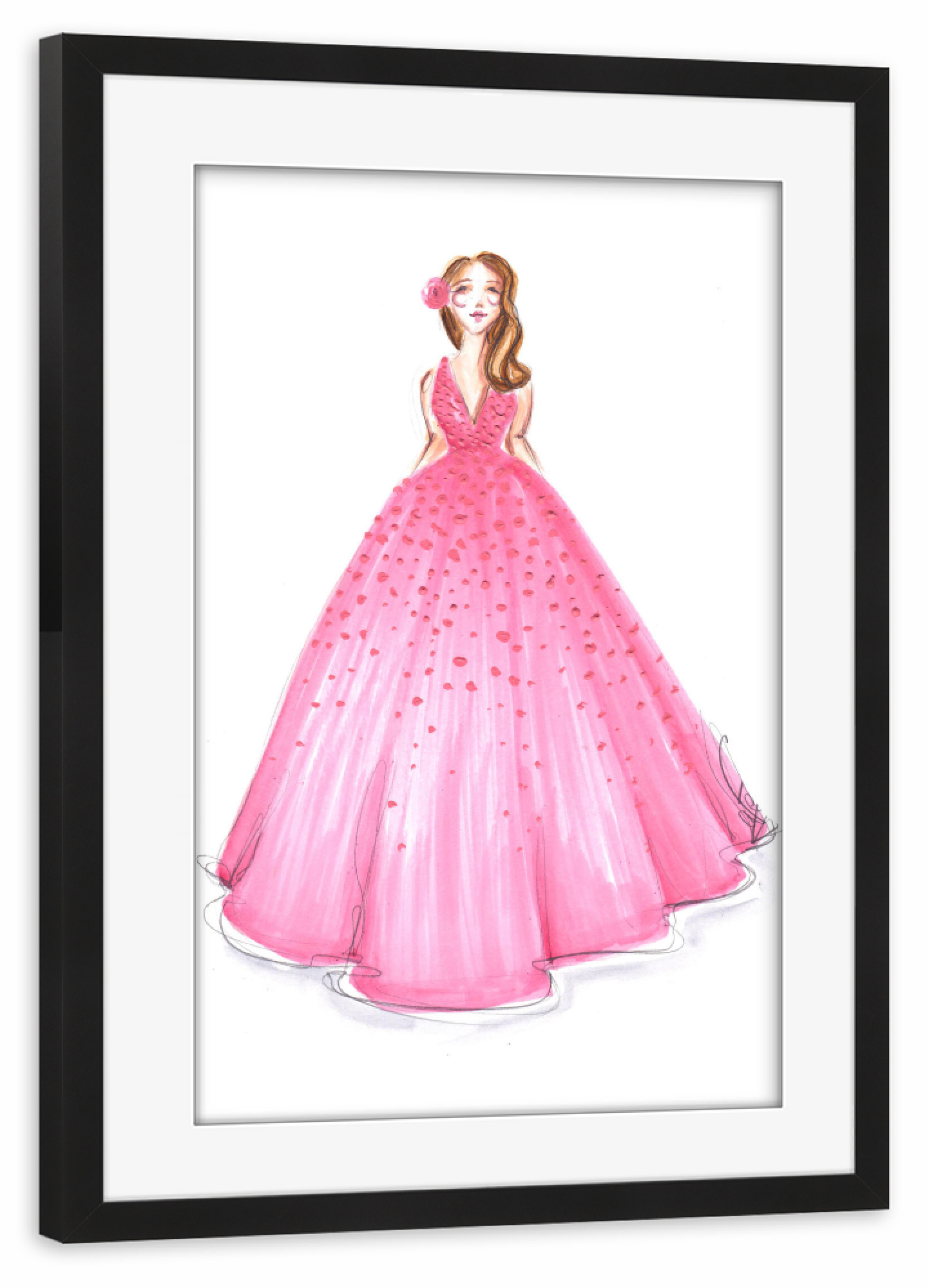 Poster mit Rahmen schwarz "Girl in Pink Dress" artboxONE - Fashion - Mode,Mode,Mode illustration,Rosa,Madchen,Mädchen,Dress,Kleid