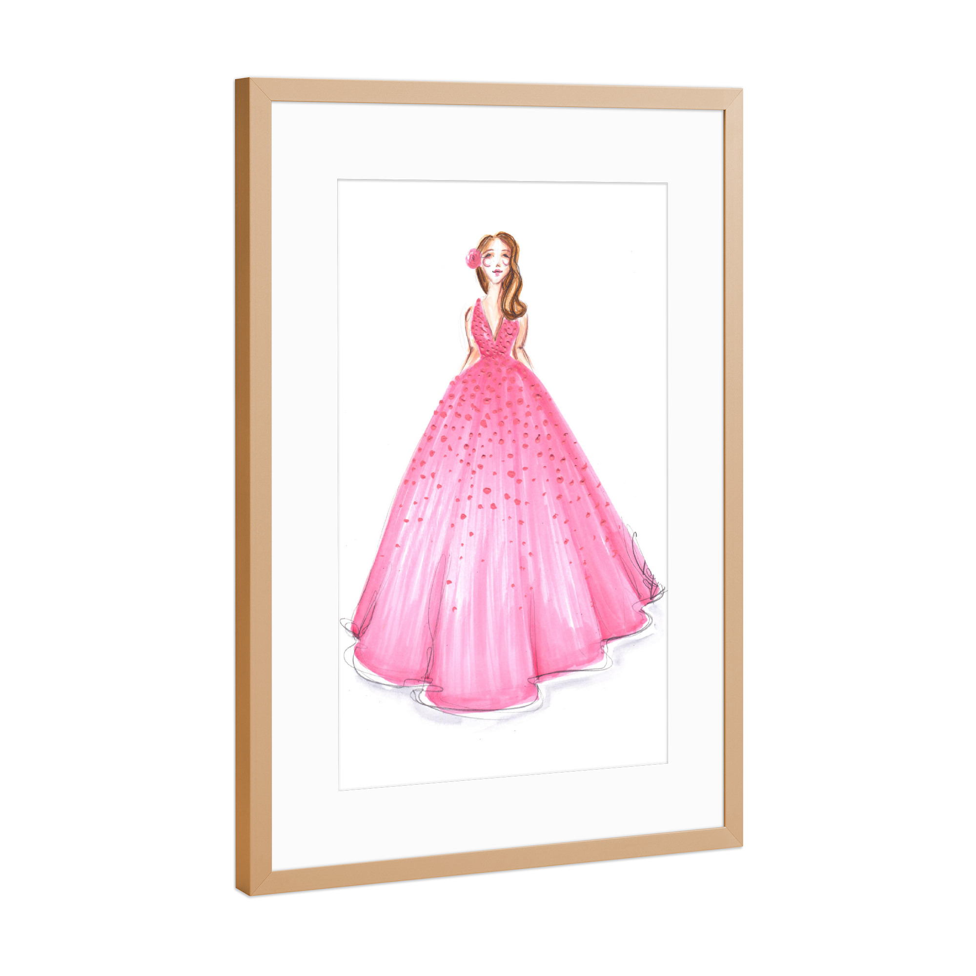Poster mit Rahmen Kupfer "Girl in Pink Dress" artboxONE - Fashion - Mode,Mode,Mode illustration,Rosa,Madchen,Mädchen,Dress,Kleid