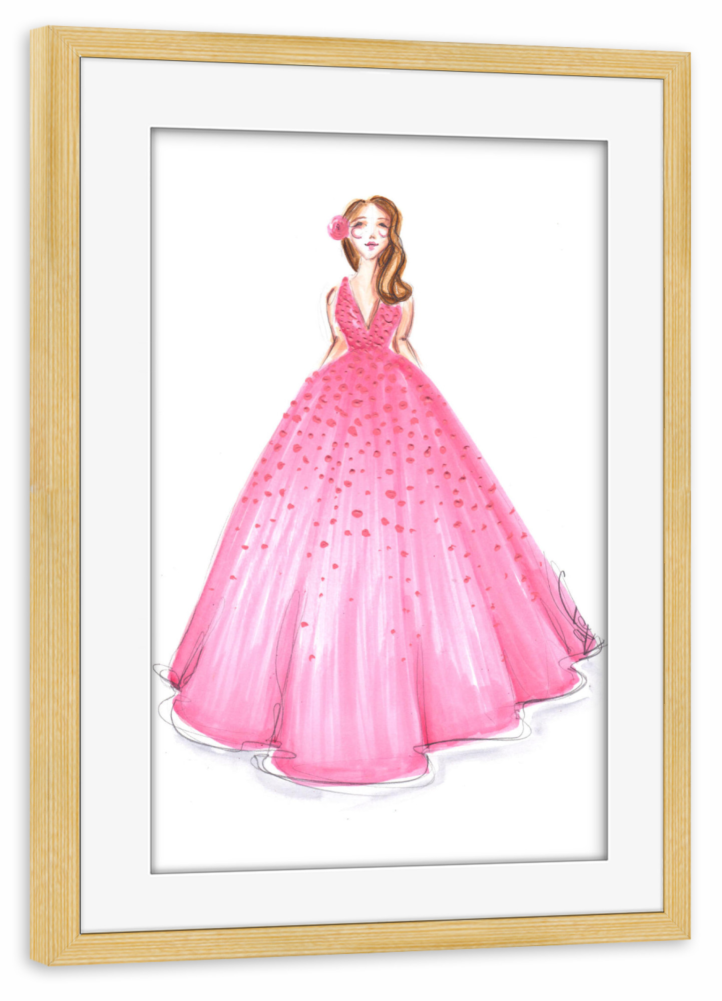 Poster mit Rahmen kiefer "Girl in Pink Dress" artboxONE - Fashion - Mode,Mode,Mode illustration,Rosa,Madchen,Mädchen,Dress,Kleid