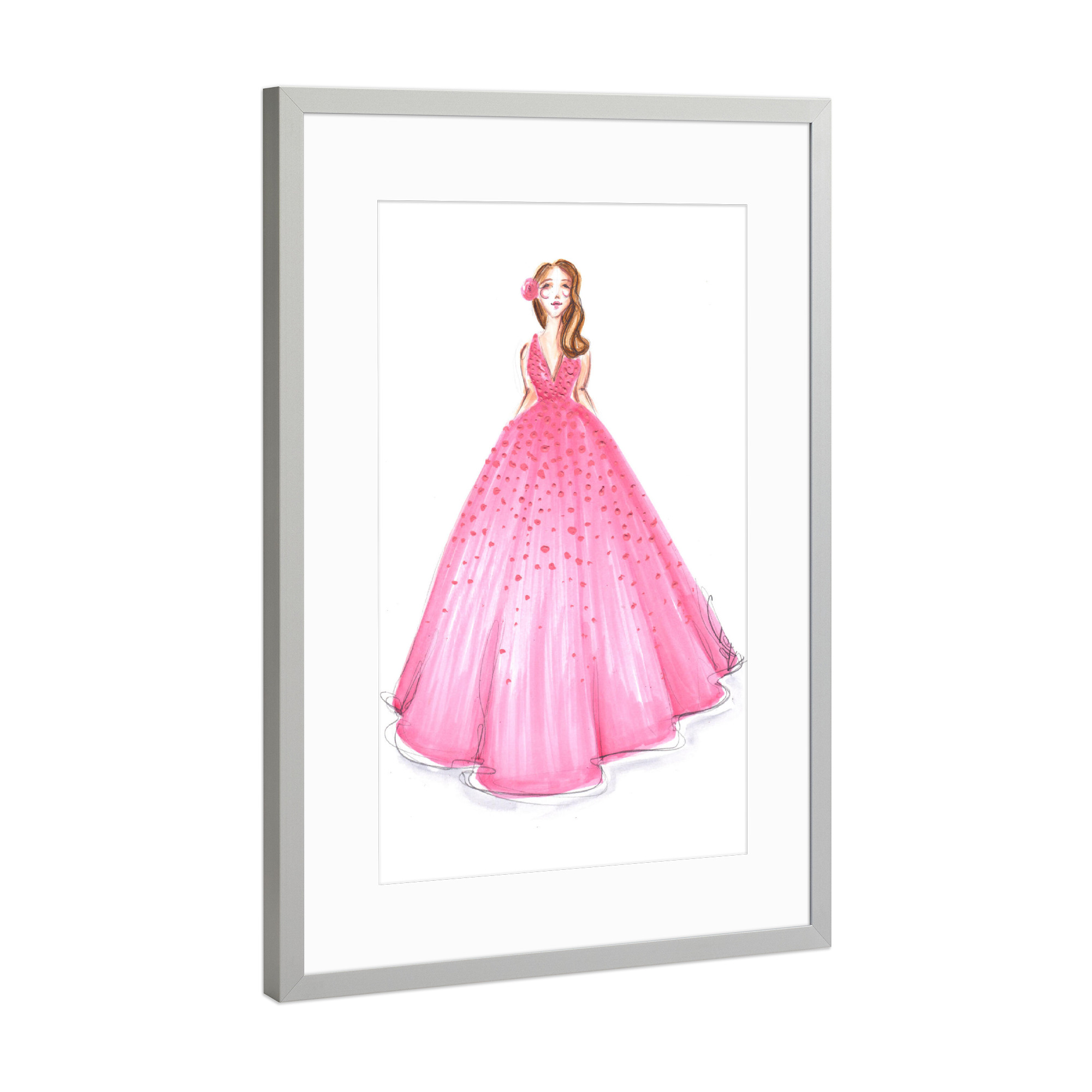 Poster mit Rahmen Silber "Girl in Pink Dress" artboxONE - Fashion - Mode,Mode,Mode illustration,Rosa,Madchen,Mädchen,Dress,Kleid
