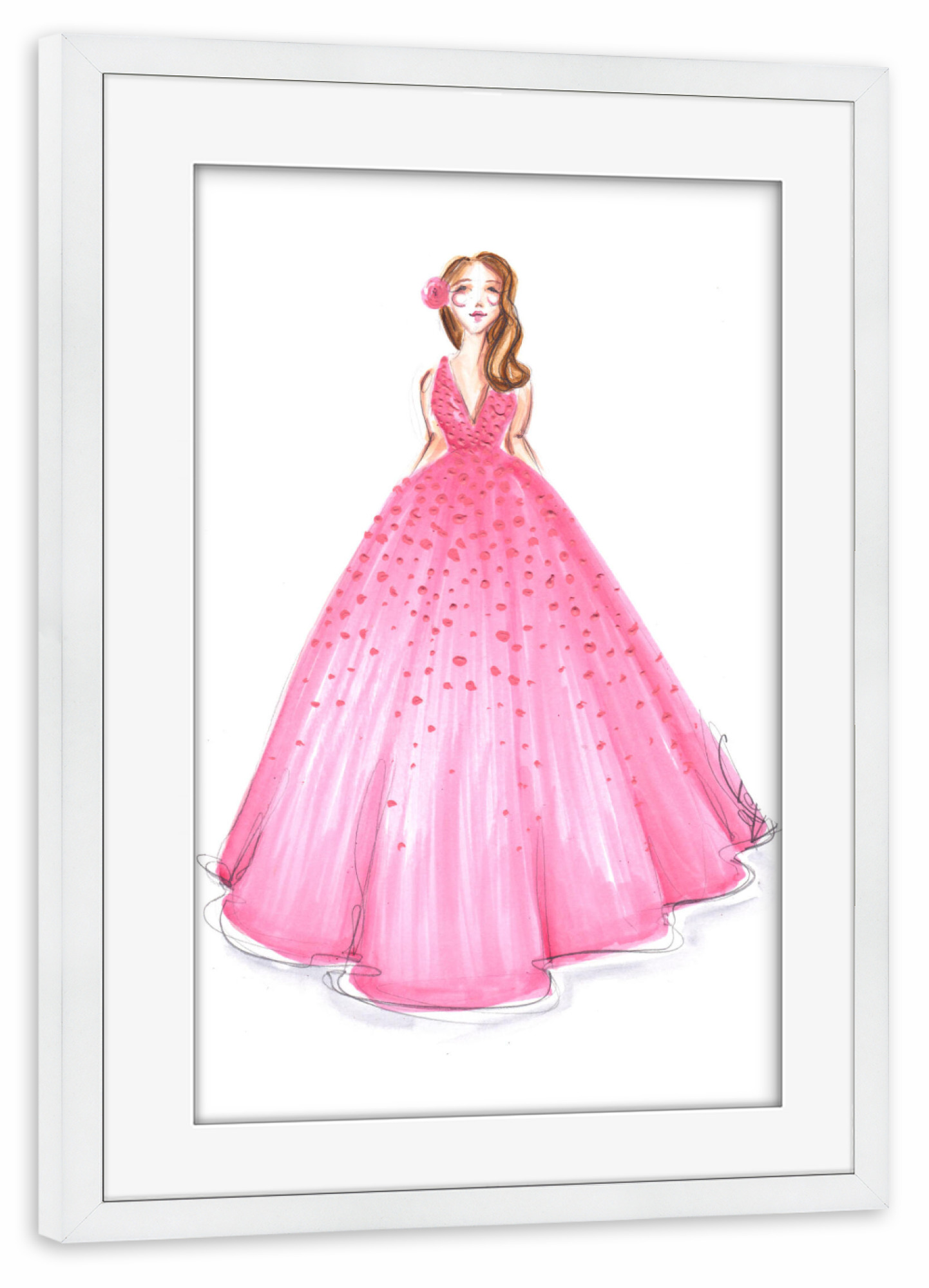 Poster mit Rahmen weiß "Girl in Pink Dress" artboxONE - Fashion - Mode,Mode,Mode illustration,Rosa,Madchen,Mädchen,Dress,Kleid
