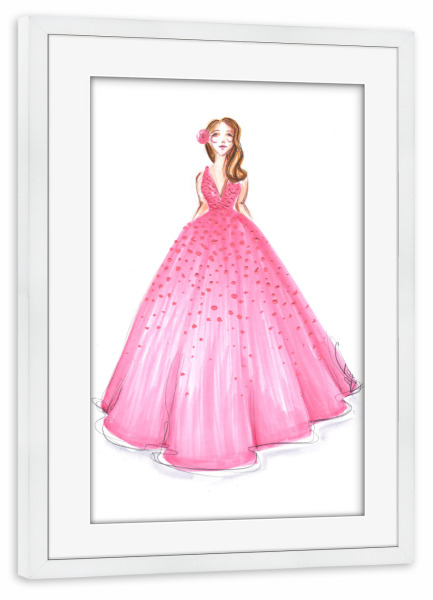 Poster mit Rahmen weiß "Girl in Pink Dress" artboxONE - Fashion - Mode,Mode,Mode illustration,Rosa,Madchen,Mädchen,Dress,Kleid
