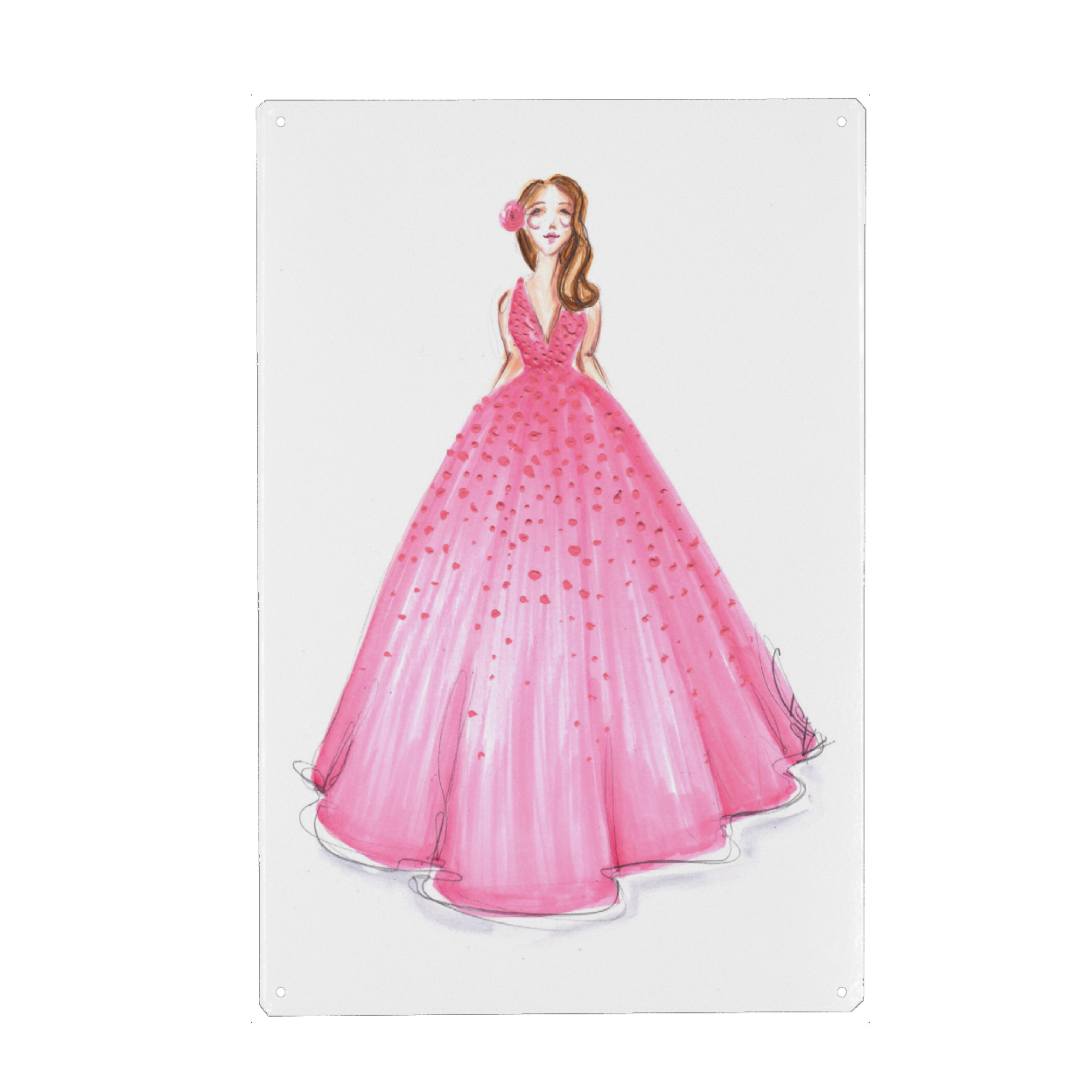 Metall Poster "Girl in Pink Dress" artboxONE - Fashion - Mode,Mode,Mode illustration,Rosa,Madchen,Mädchen,Dress,Kleid - Blechschild