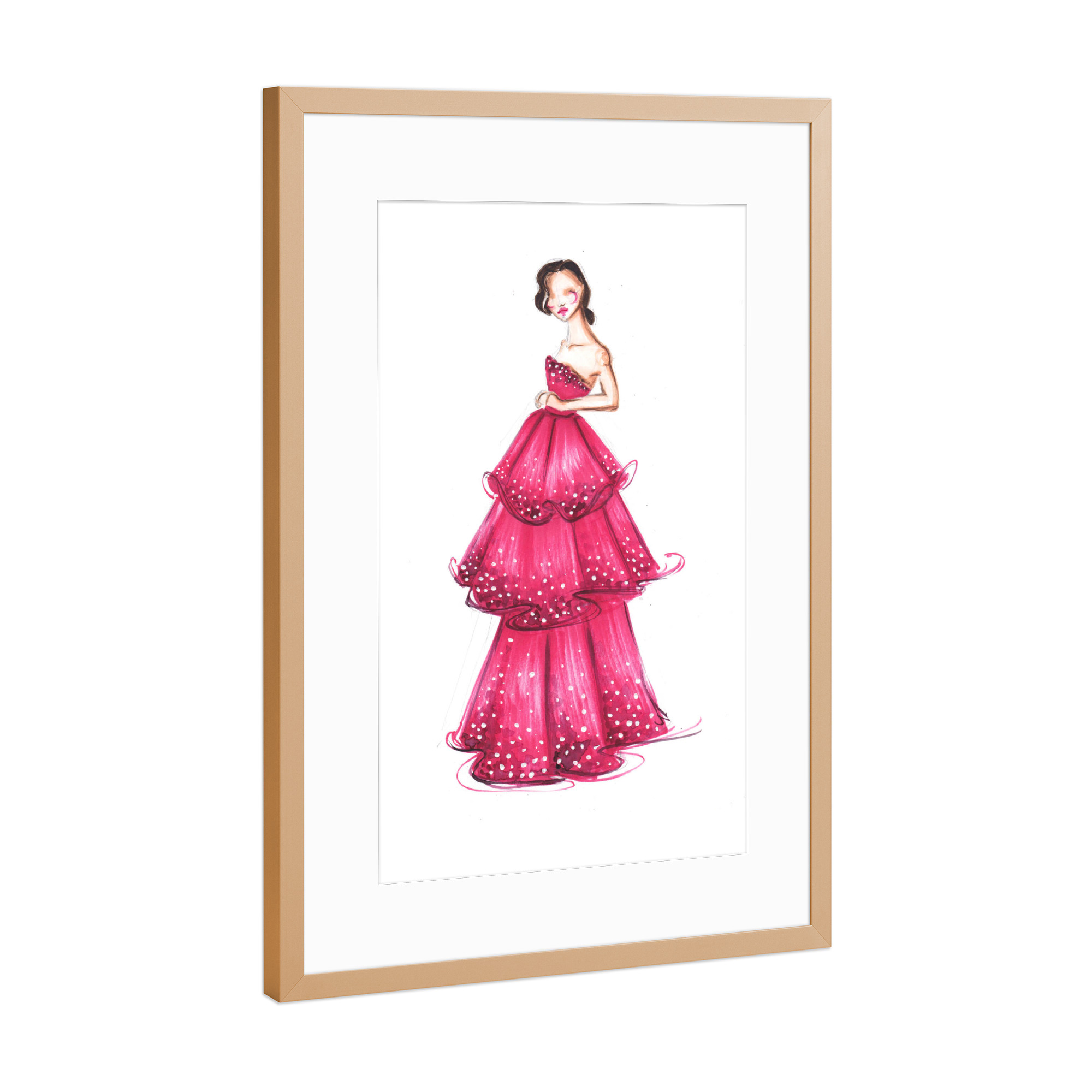 Poster mit Rahmen Kupfer "Girl in Magenta Gown" artboxONE - Fashion - Mode,Mode illustration,Rosa,Mode,Mode kunst,Dress,Kleid