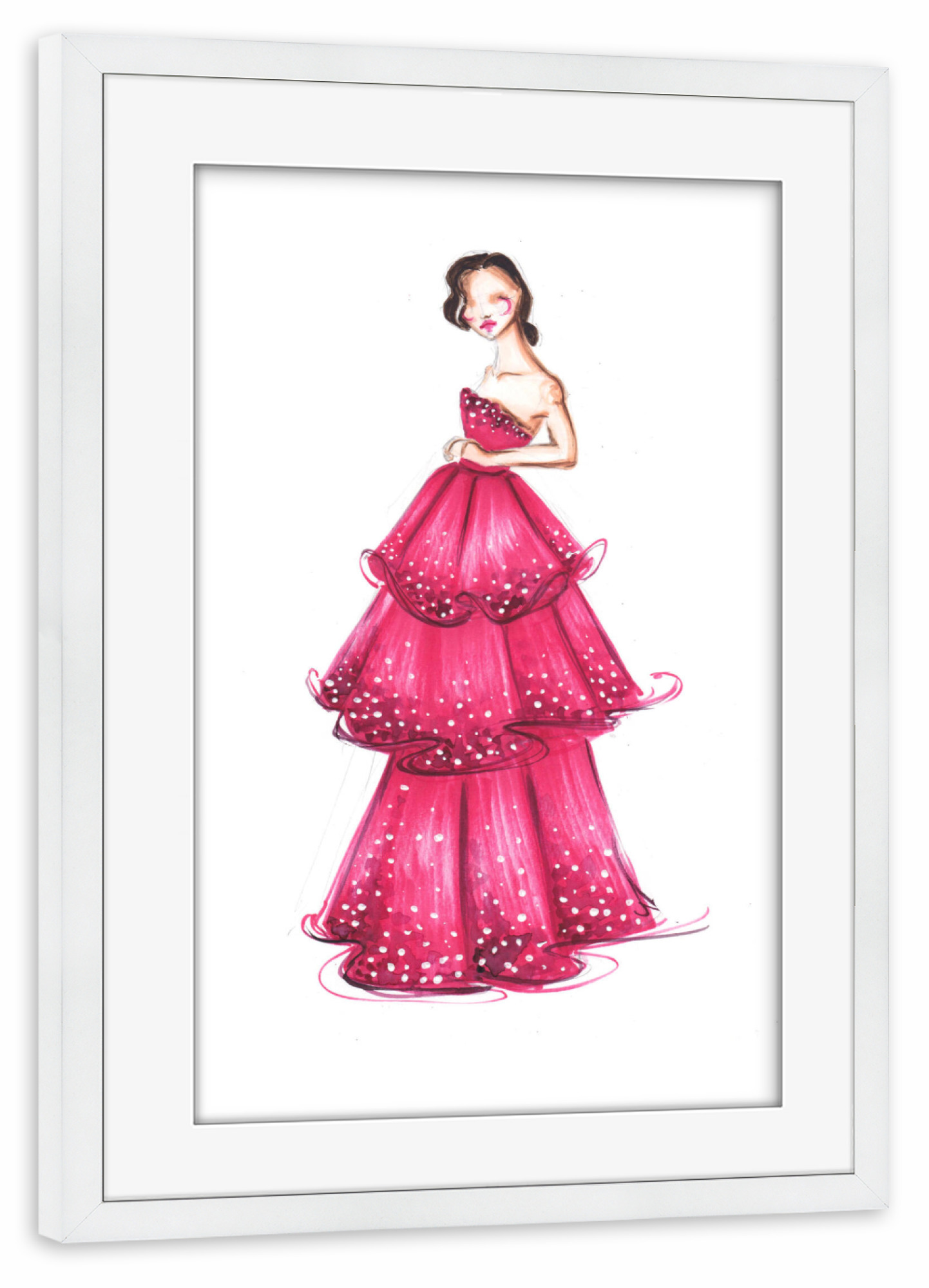 Poster mit Rahmen weiß "Girl in Magenta Gown" artboxONE - Fashion - Mode,Mode illustration,Rosa,Mode,Mode kunst,Dress,Kleid