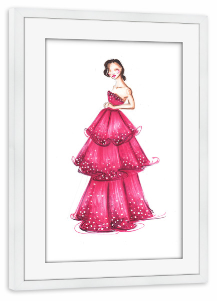 Poster mit Rahmen weiß "Girl in Magenta Gown" artboxONE - Fashion - Mode,Mode illustration,Rosa,Mode,Mode kunst,Dress,Kleid