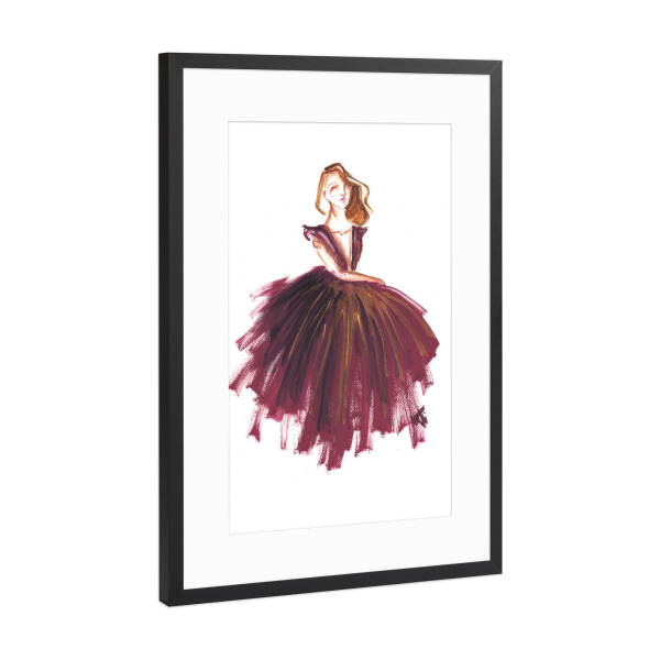 Poster mit Rahmen Schwarz (Metallic) "Burgundy gown" artboxONE - Fashion - Burgund,Mode,Mode illustration,Mode,Mode kunst,Dress,Kleid