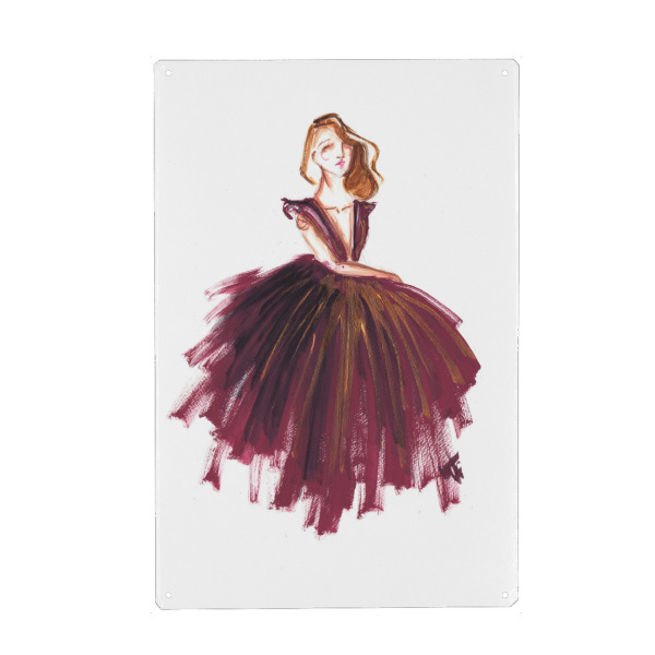 Metall Poster "Burgundy gown" artboxONE - Fashion - Burgund,Mode,Mode illustration,Mode,Mode kunst,Dress,Kleid - Blechschild