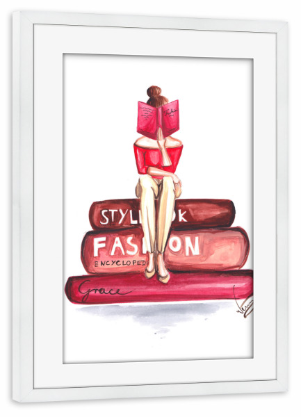 Poster mit Rahmen weiß "Bookworm" artboxONE - Für Kinder,Fashion - Buch,Bücherwurm,Buch,Illustration,Lesen,Reading