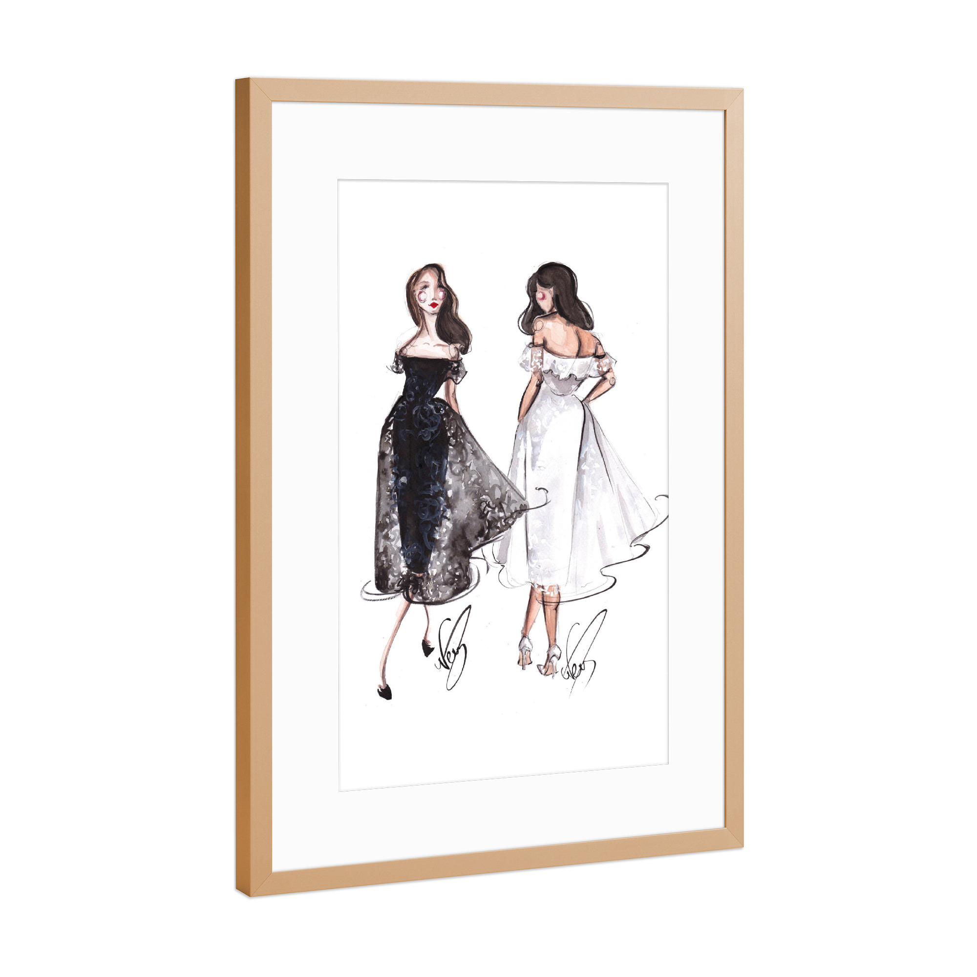 Poster mit Rahmen Kupfer "Black and White" artboxONE - Fashion - Mode,Mode illustration,Schwarz,Weiß,Modus,Kleid,Dress,Style