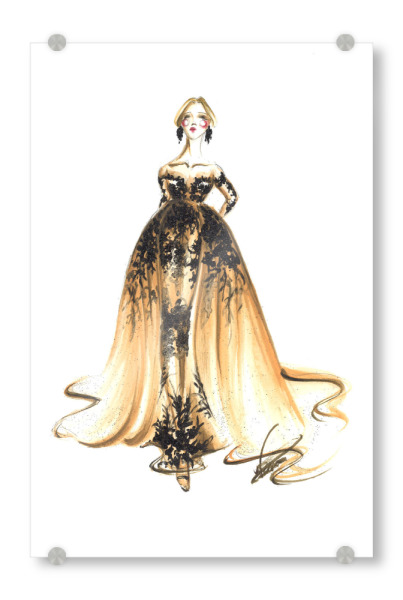 Acrylglasbild "Beige and Black dress" artboxONE - Fashion - Mode,Mode,Haute couture,Illustration,Mode illustration,Kleid,Dress
