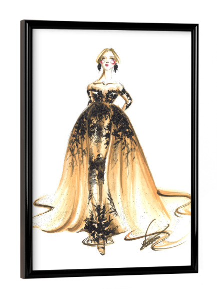 Poster mit schwarzem Rahmen "Beige and Black dress" artboxONE - Fashion - Mode,Mode,Haute couture,Illustration,Mode illustration,Kleid,Dress
