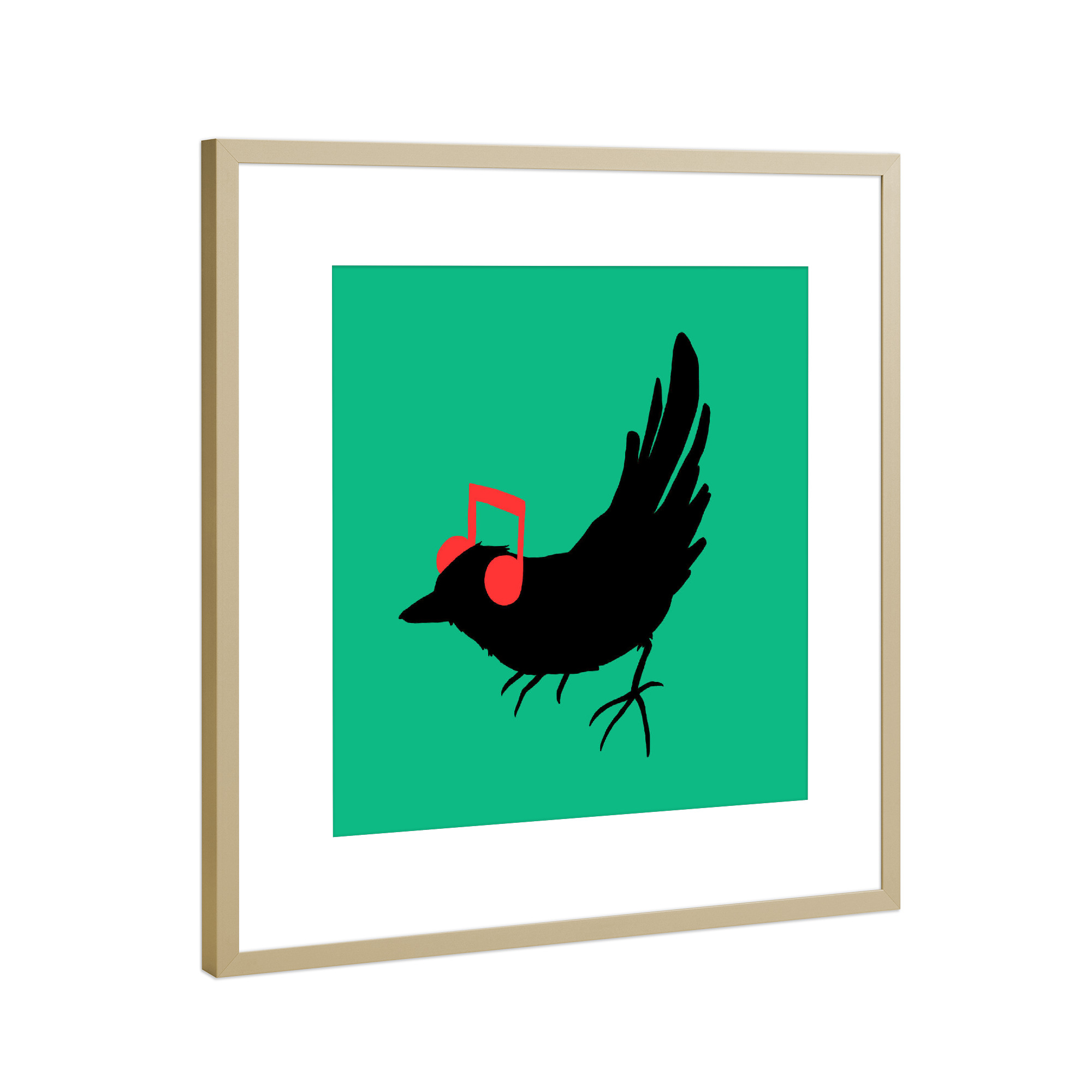 Poster mit Rahmen Gold "Listening To My Song" artboxONE - Tiere - Birds,Music,Music notes,Animals,Funny,Cool,Cute,Tobias fonseca,Tobe fonseca