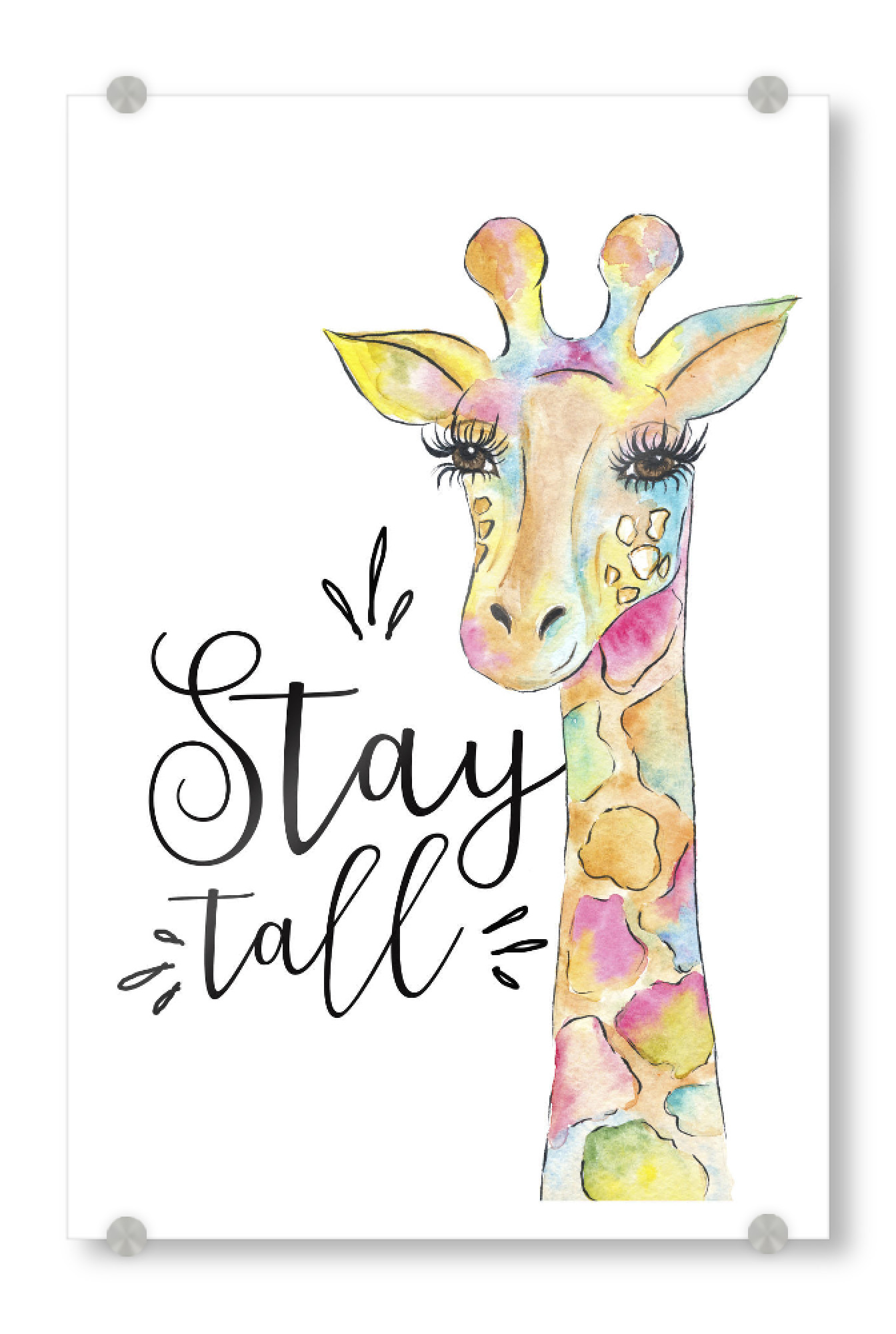 Acrylglasbild "Stay Tall Quote Giraffe Painting Animal Wall Art Decor Kids Art" artboxONE - Für Kinder,Tiere,Schwarzweiß