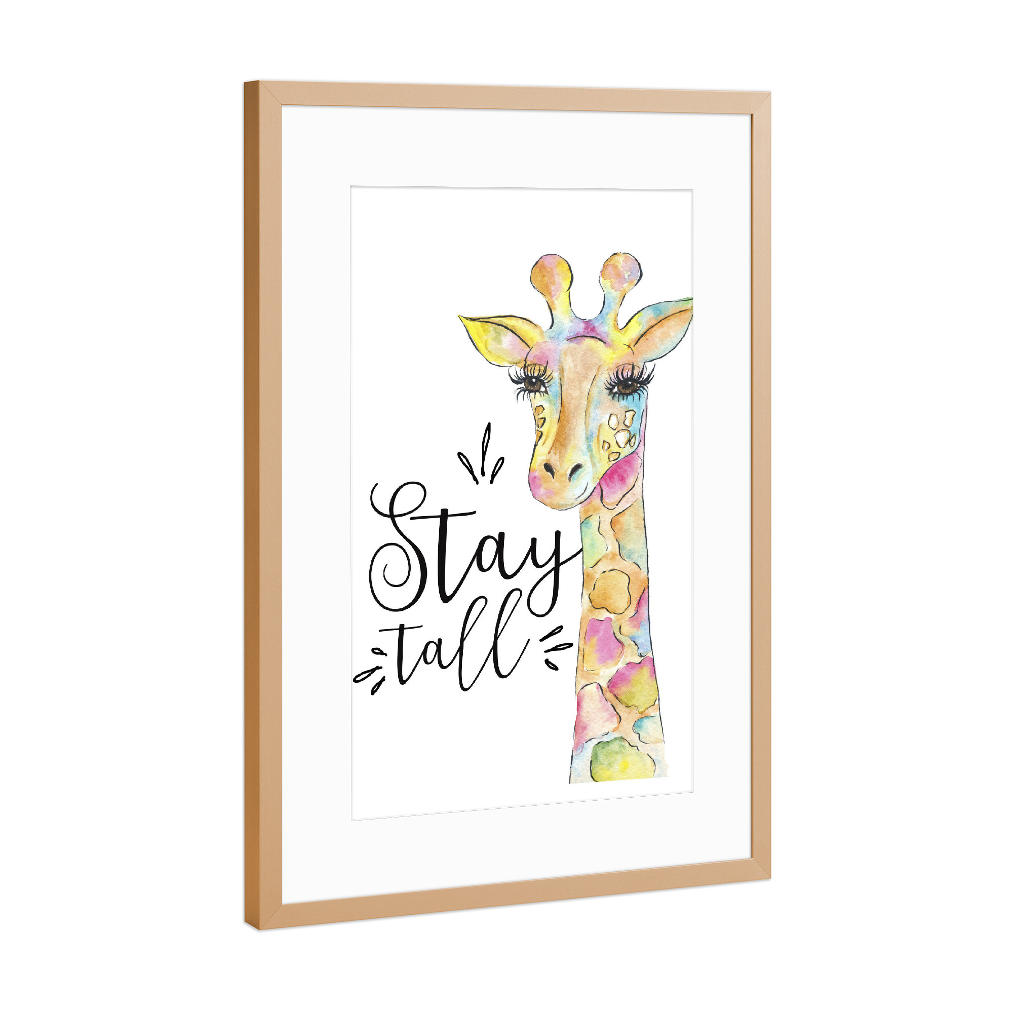 Poster mit Rahmen Kupfer "Stay Tall Quote Giraffe Painting Animal Wall Art Decor Kids Art" artboxONE - Für Kinder,Tiere,Schwarzweiß