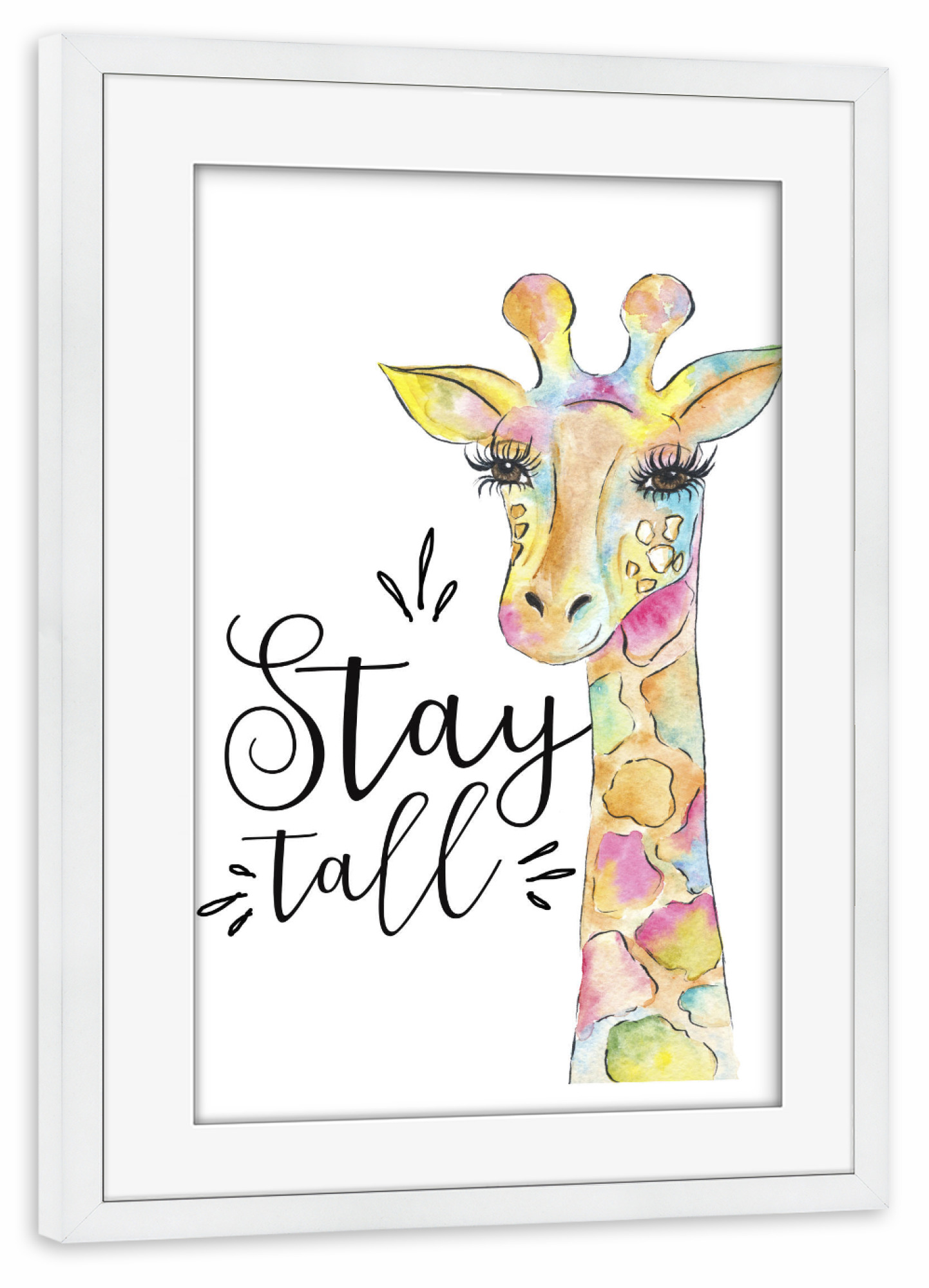 Poster mit Rahmen weiß "Stay Tall Quote Giraffe Painting Animal Wall Art Decor Kids Art" artboxONE - Für Kinder,Tiere,Schwarzweiß