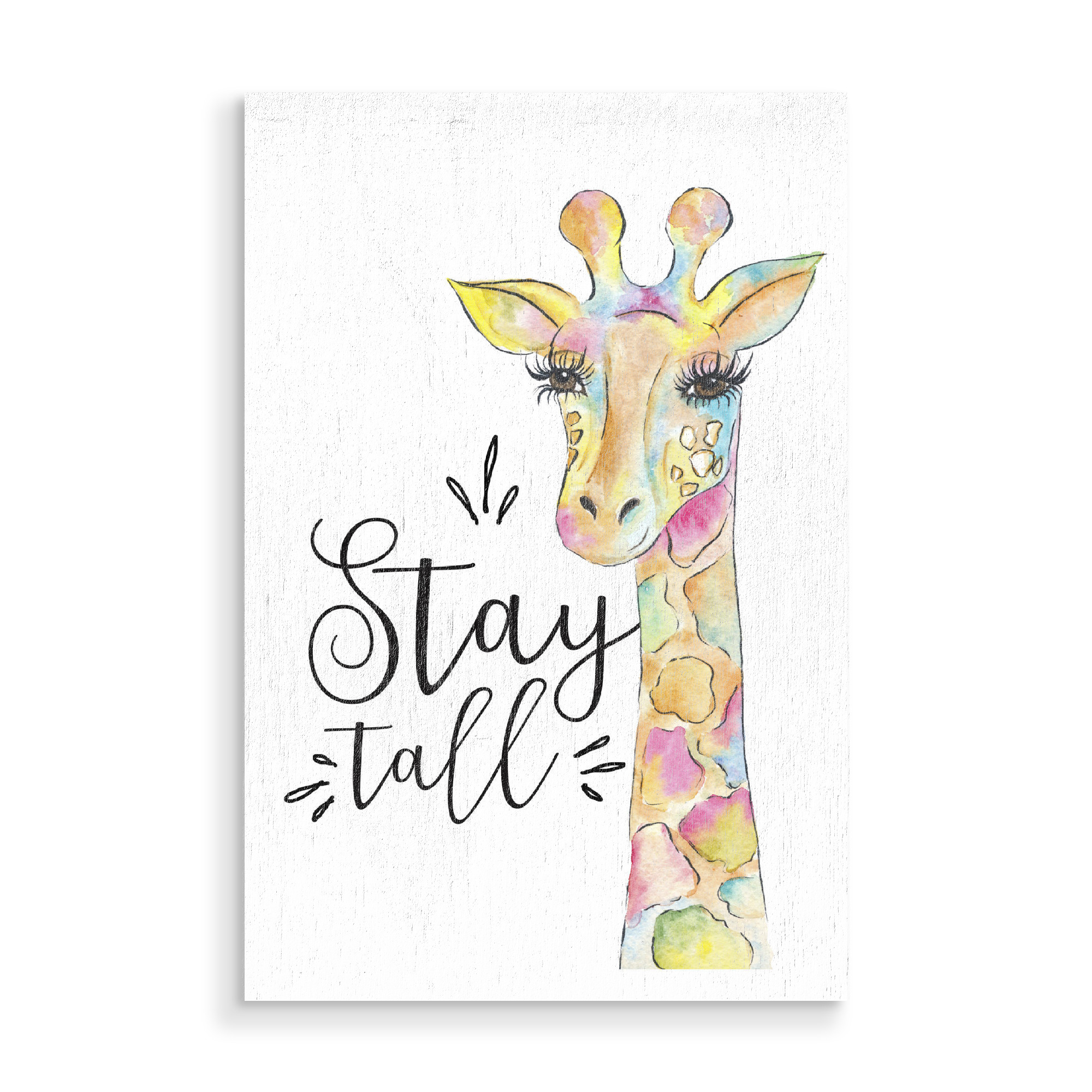 Holzbild "Stay Tall Quote Giraffe Painting Animal Wall Art Decor Kids Art" artboxONE - Für Kinder,Tiere,Schwarzweiß