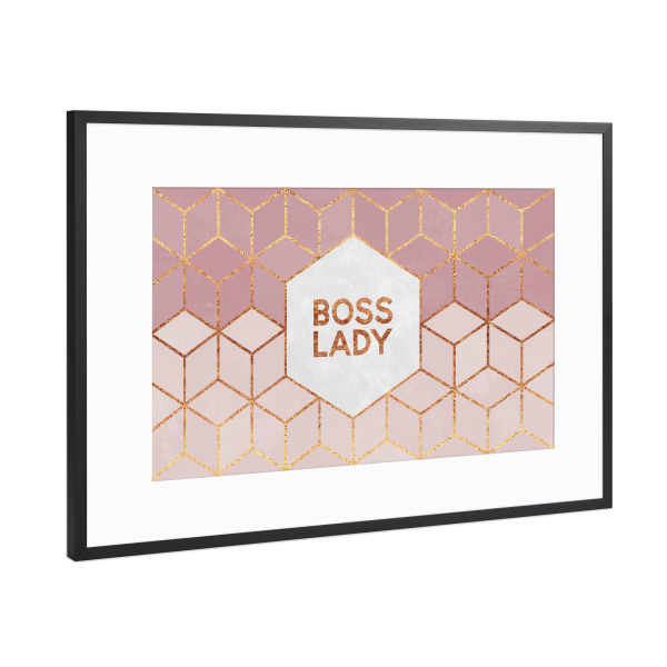 Poster mit Rahmen Schwarz (Metallic) "Boss Lady 2" artboxONE - Typografie,Geometrie - Hexagon,Geometric,Lady,Boss,Ladyboss
