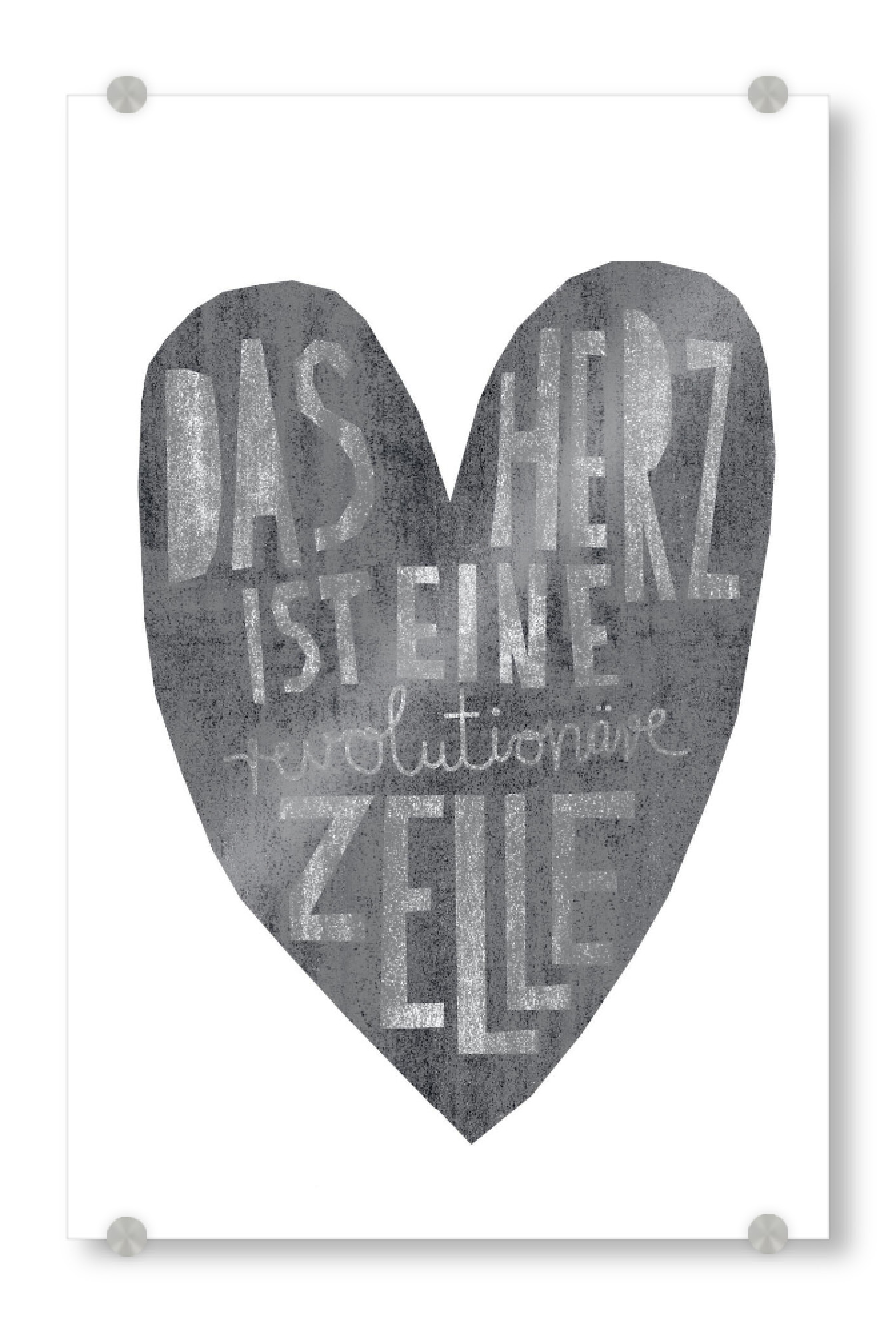Acrylglasbild "Revolutionär" artboxONE - Typografie,Schwarzweiß - Herz,Organ,Zelle,Körper,Kreativität,Mensch,Revolution,Umschwung,Veränderung