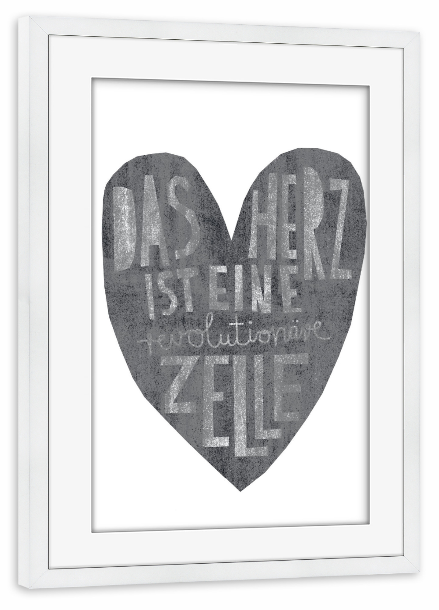 Poster mit Rahmen weiß "Revolutionär" artboxONE - Typografie,Schwarzweiß - Herz,Organ,Zelle,Körper,Kreativität,Mensch,Revolution,Umschwung,Veränderung