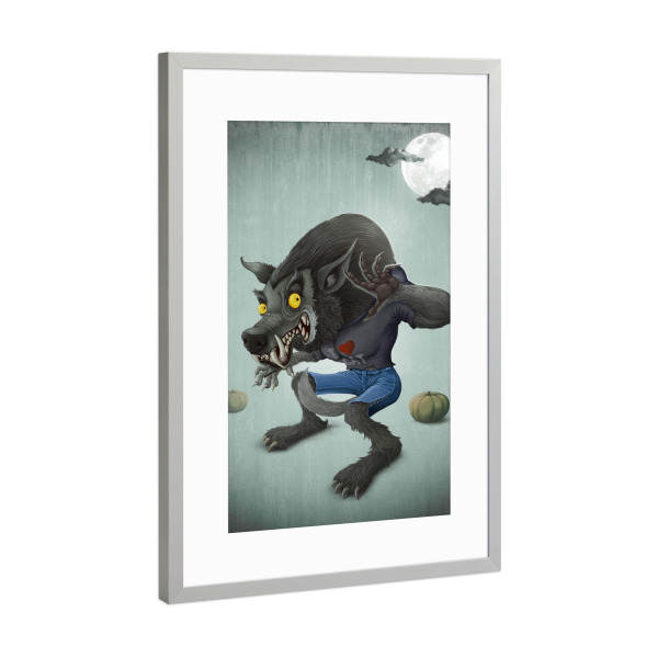 Poster mit Rahmen Silber "Halloween Wolfman" artboxONE - Tiere,Comic,Halloween