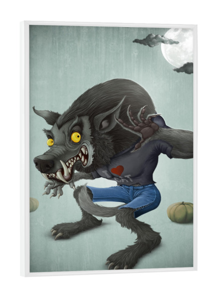 Poster mit weißem Rahmen "Halloween Wolfman" artboxONE - Tiere,Comic,Halloween