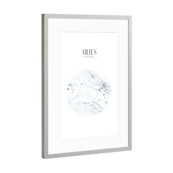 Poster mit Rahmen Silber "WIDDER | ARIES" artboxONE - Typografie,Geometrie