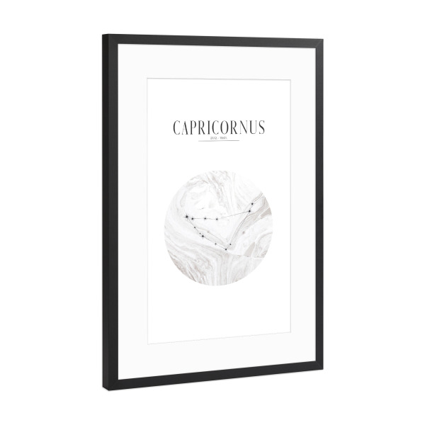 Poster mit Rahmen Schwarz (Metallic) "STEINBOCK | CAPRICORNUS" artboxONE - Typografie,Geometrie