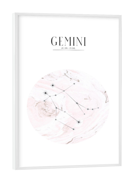 Poster mit weißem Rahmen "ZWILLING | GEMINI" artboxONE - Typografie,Schwarzweiß,Geometrie