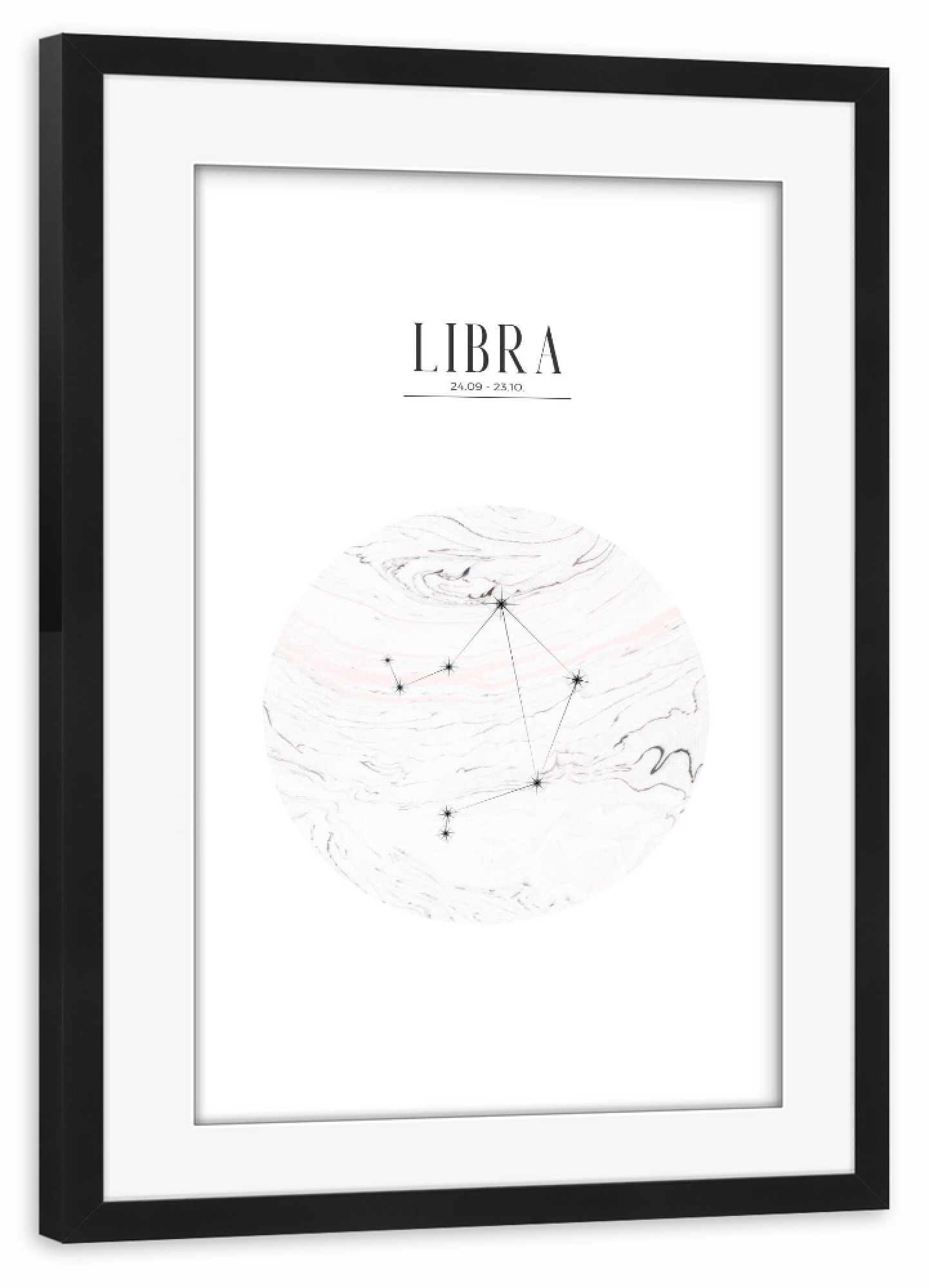 Poster mit Rahmen schwarz "WAAGE | LIBRA" artboxONE - Typografie,Geometrie