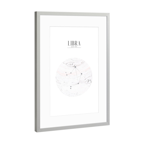 Poster mit Rahmen Silber "WAAGE | LIBRA" artboxONE - Typografie,Geometrie