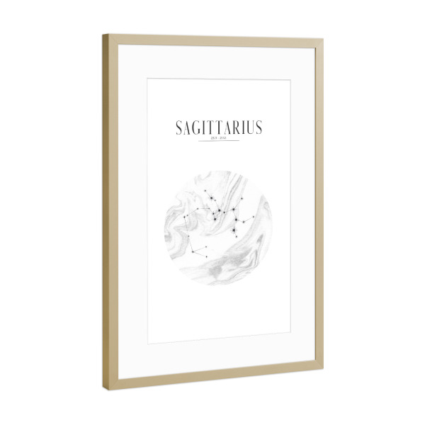 Poster mit Rahmen Gold "SCHÜTZE | SAGITTARIUS" artboxONE - Typografie,Geometrie