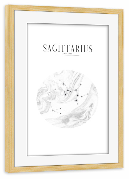 Poster mit Rahmen kiefer "SCHÜTZE | SAGITTARIUS" artboxONE - Typografie,Geometrie