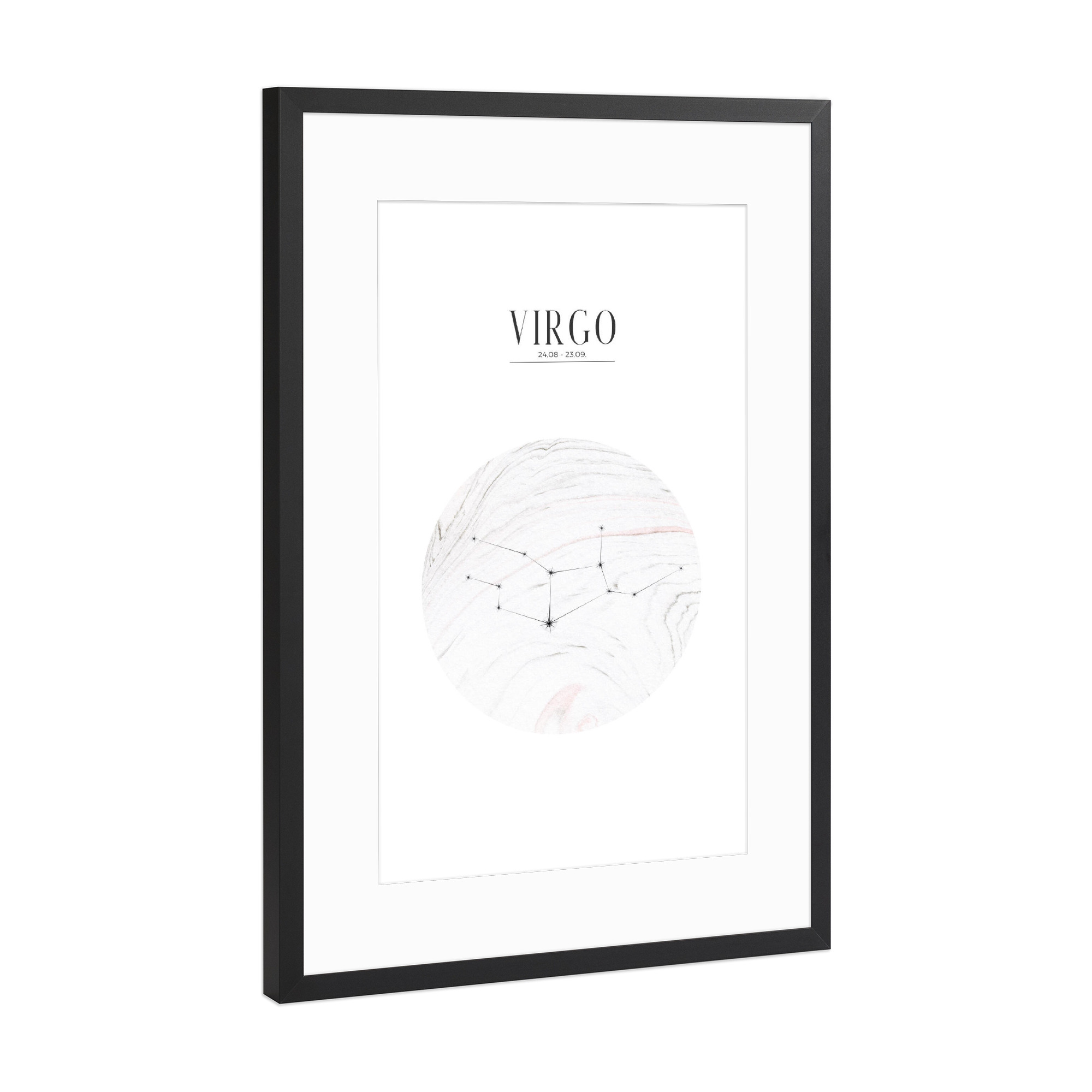 Poster mit Rahmen Schwarz (Metallic) "JUNGFRAU | VIRGO" artboxONE - Typografie,Geometrie