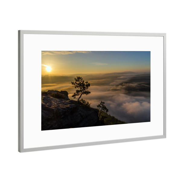 Poster mit Rahmen Silber "Lilienstein 5" artboxONE - Natur