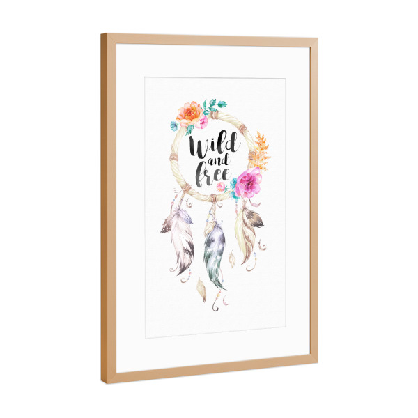 Poster mit Rahmen Kupfer "Wild and free 2" artboxONE - Typografie,Floral,Festivals - Dreamcatcher,Boho,Böhmisch,Mit blumen,Aquarell,"wild und frei"