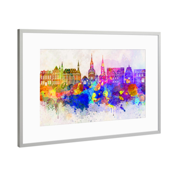 Poster mit Rahmen Silber "Aachen skyline in watercolor" artboxONE - Reise,Abstrakt,Architektur,Städte / Aarhus