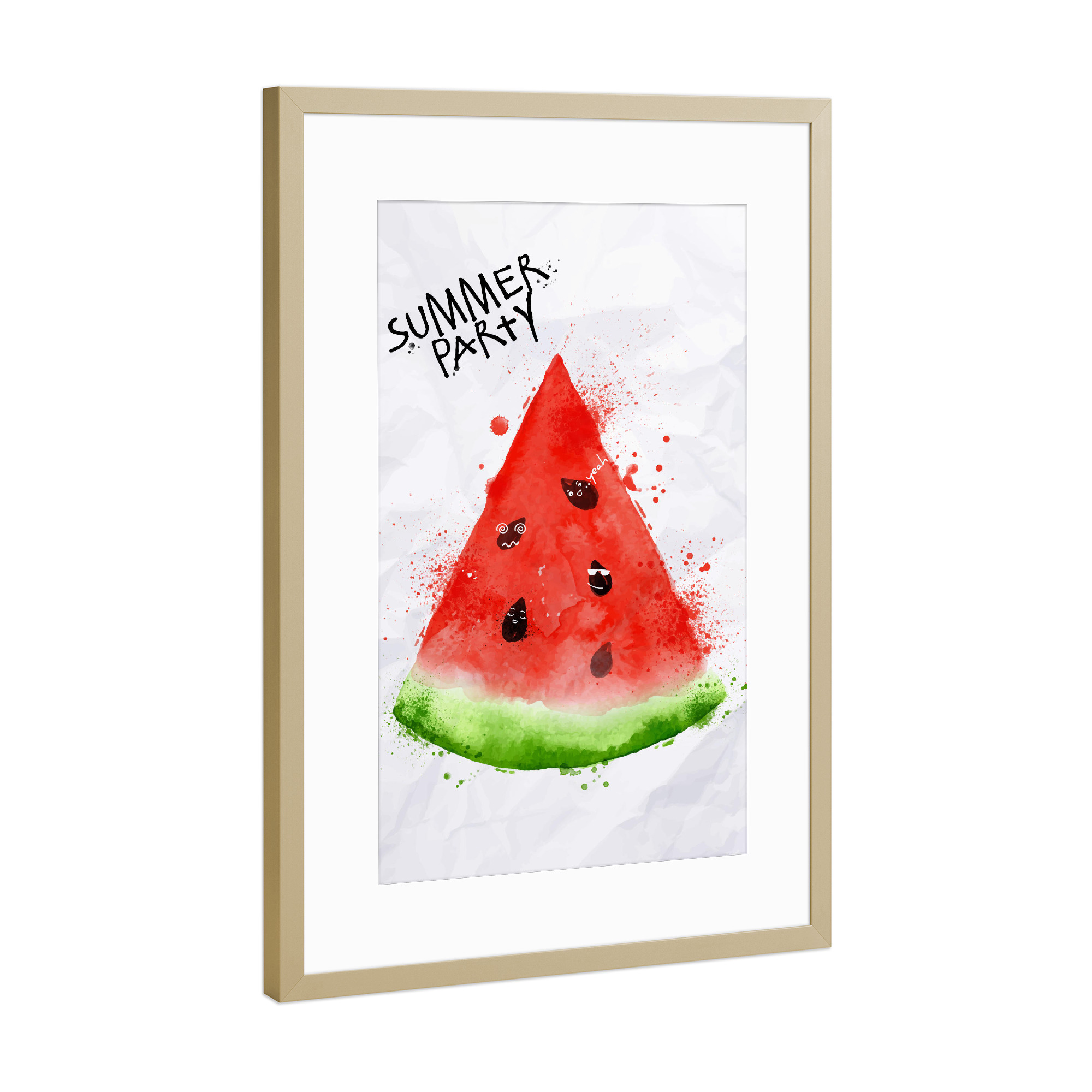 Poster mit Rahmen Gold "Watercolor summer watermelon" artboxONE - Natur,Festivals
