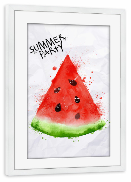 Poster mit Rahmen weiß "Watercolor summer watermelon" artboxONE - Natur,Festivals