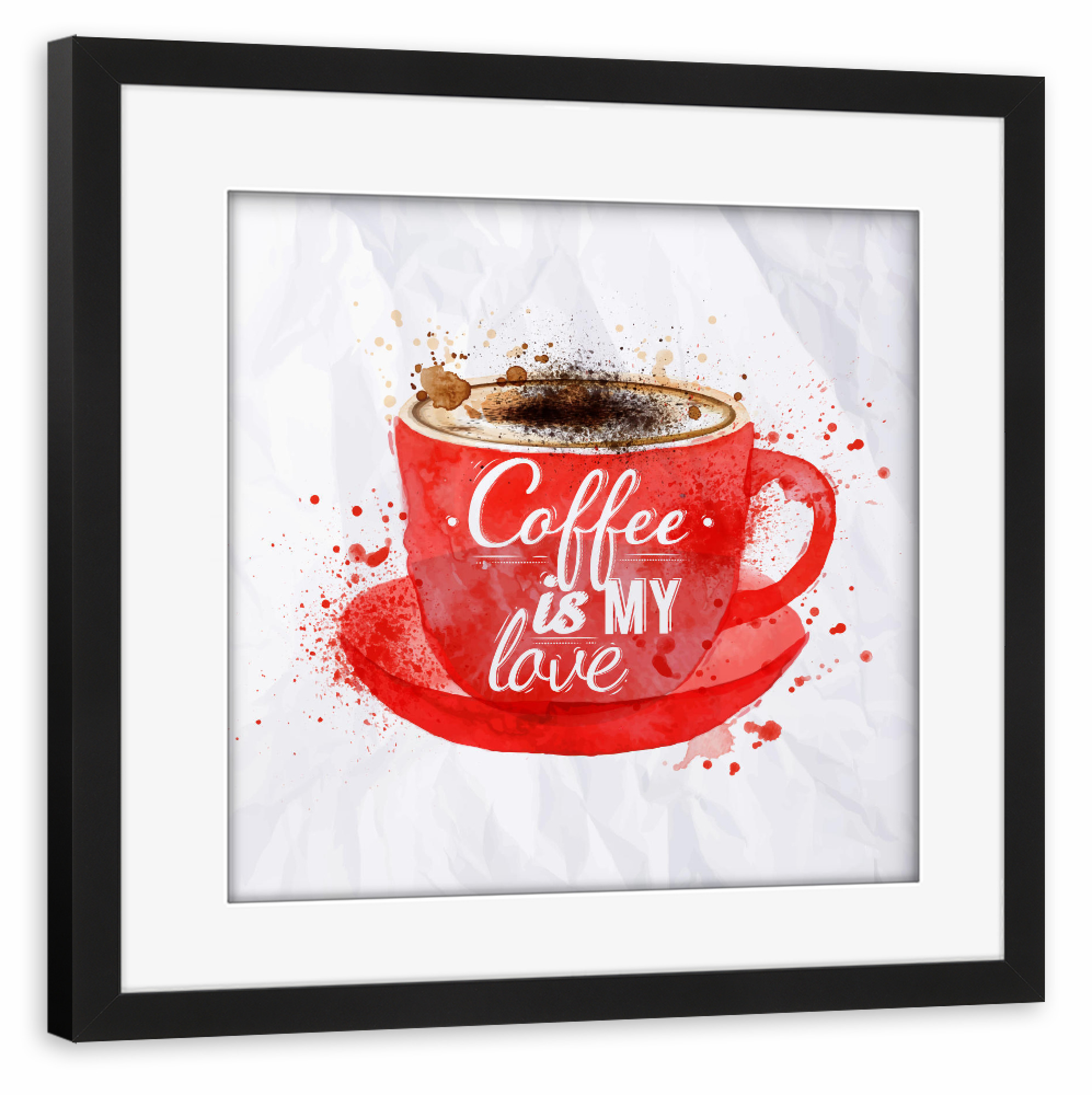 Poster mit Rahmen schwarz "Watercolor red cup of cappuccino" artboxONE - Essen & Trinken,Schwarzweiß
