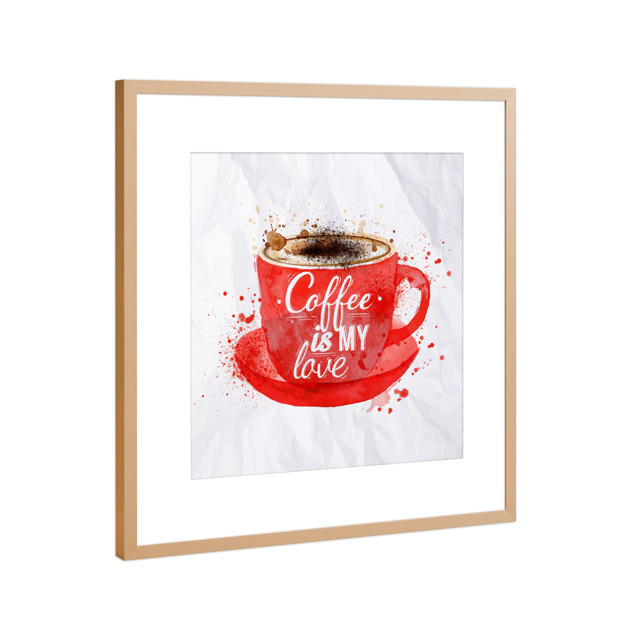 Poster mit Rahmen Kupfer "Watercolor red cup of cappuccino" artboxONE - Essen & Trinken,Schwarzweiß