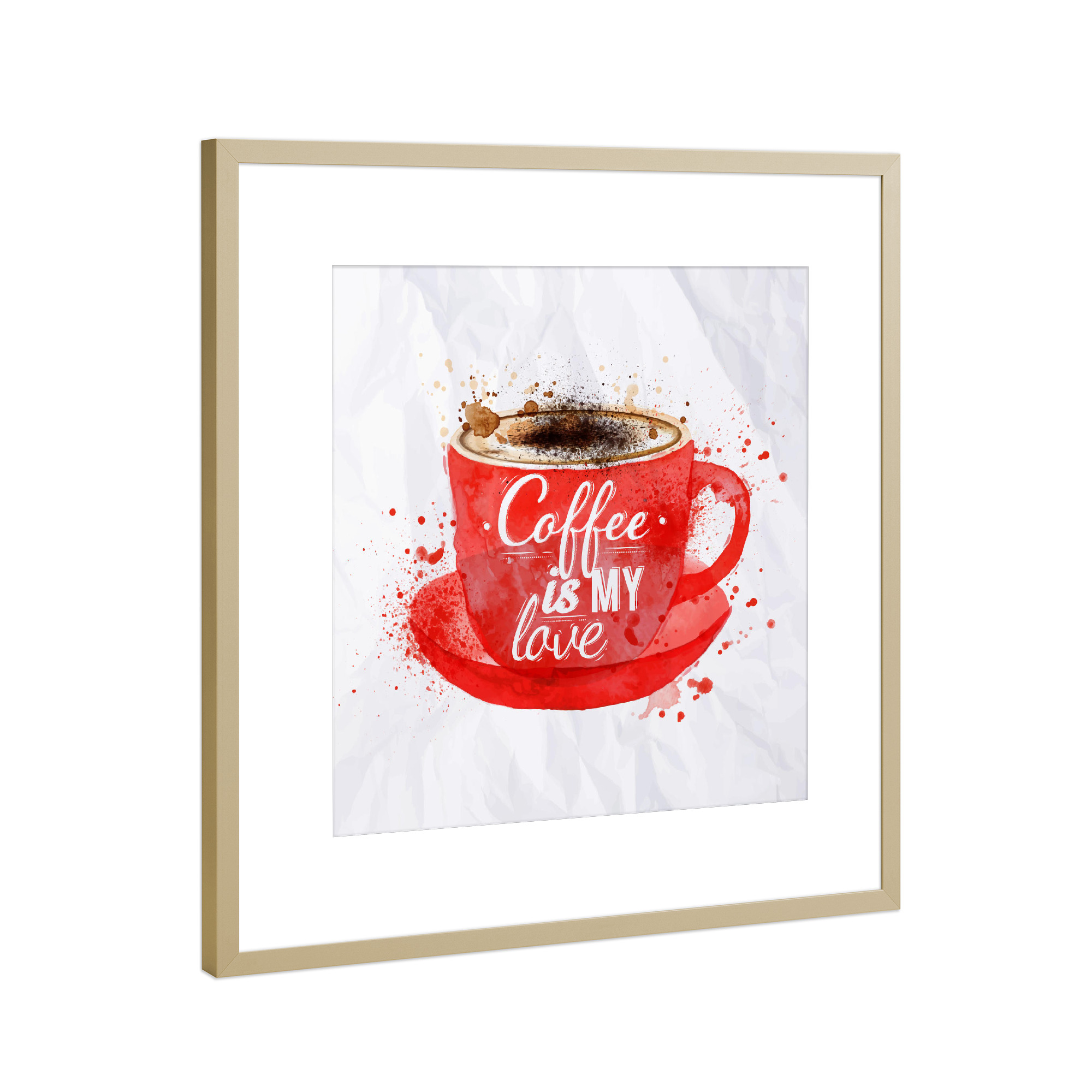 Poster mit Rahmen Gold "Watercolor red cup of cappuccino" artboxONE - Essen & Trinken,Schwarzweiß