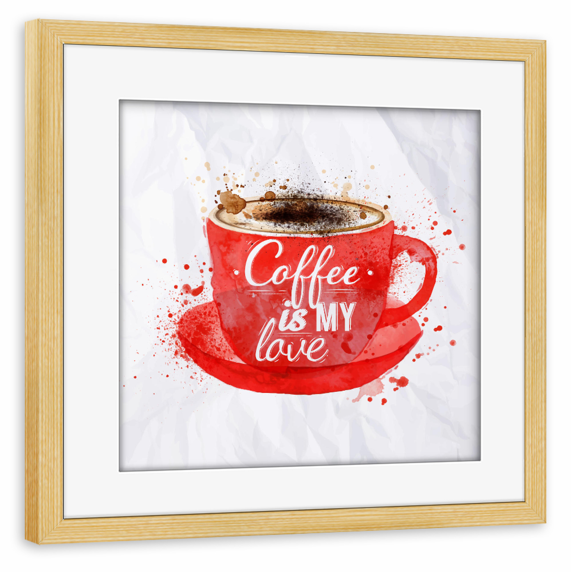 Poster mit Rahmen kiefer "Watercolor red cup of cappuccino" artboxONE - Essen & Trinken,Schwarzweiß