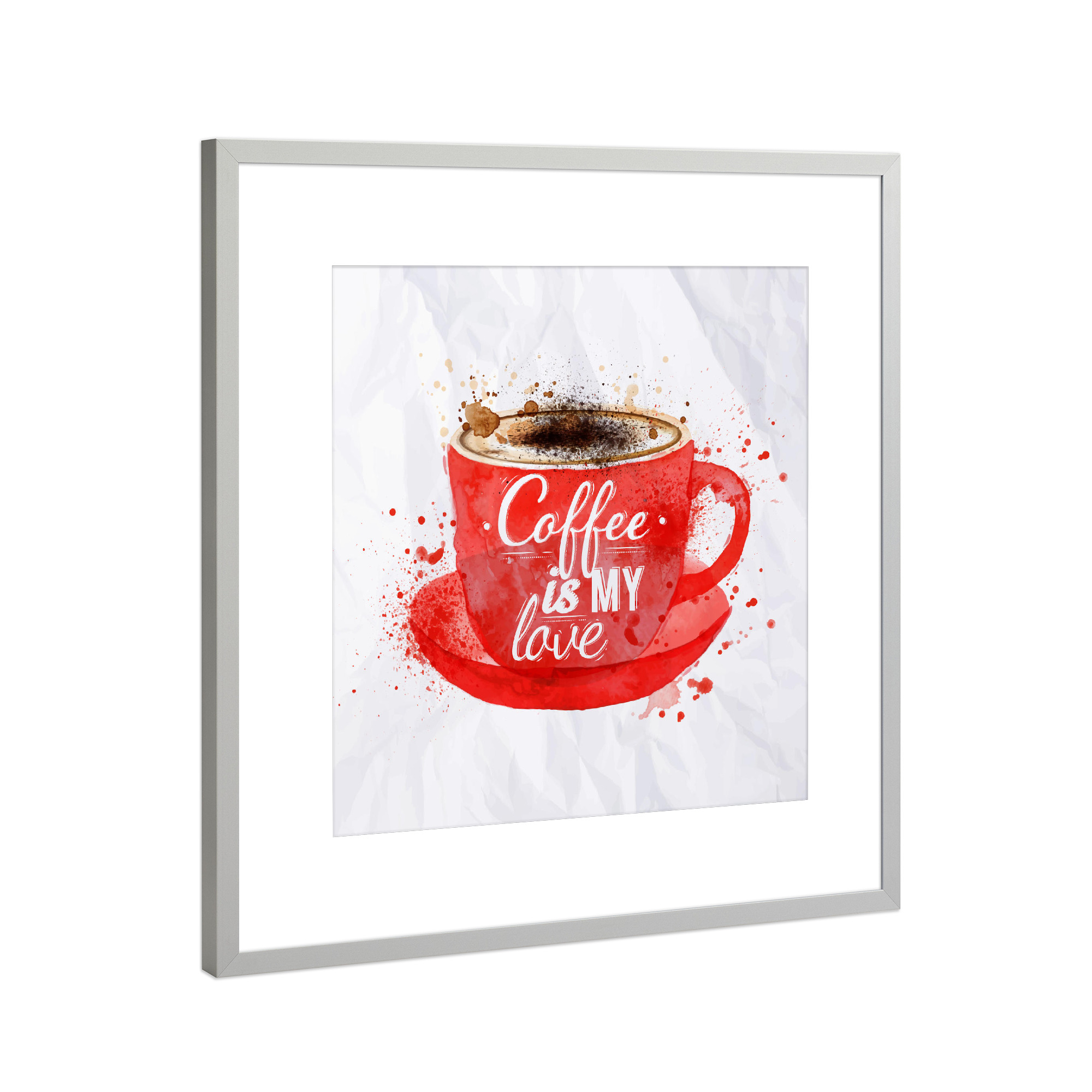 Poster mit Rahmen Silber "Watercolor red cup of cappuccino" artboxONE - Essen & Trinken,Schwarzweiß