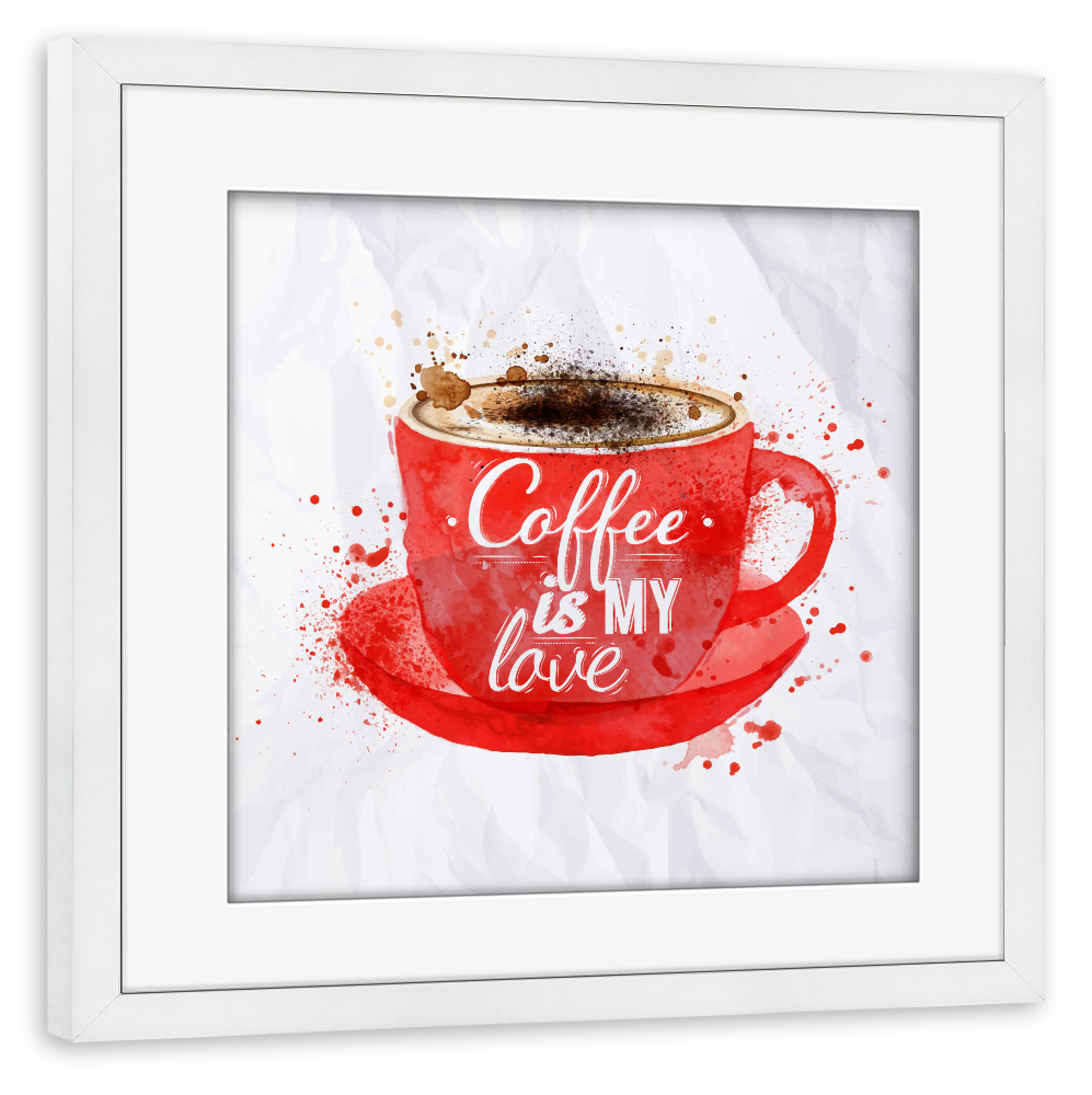 Poster mit Rahmen weiß "Watercolor red cup of cappuccino" artboxONE - Essen & Trinken,Schwarzweiß